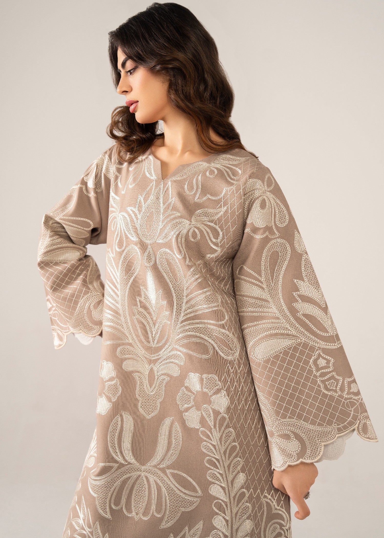 dhanak linen Kurta Set in Tan brown