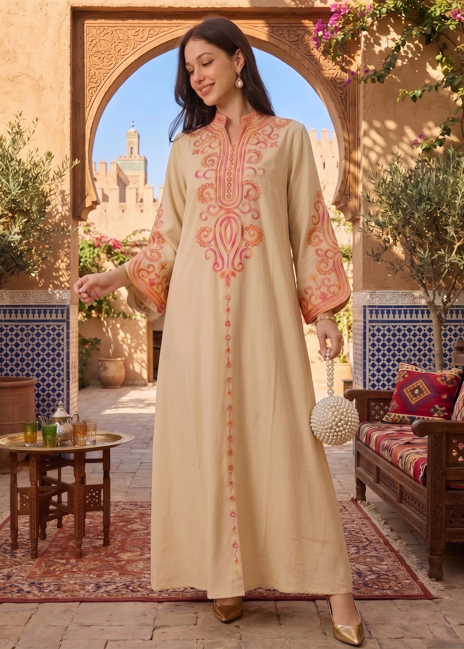 linen Pishwas in Beige