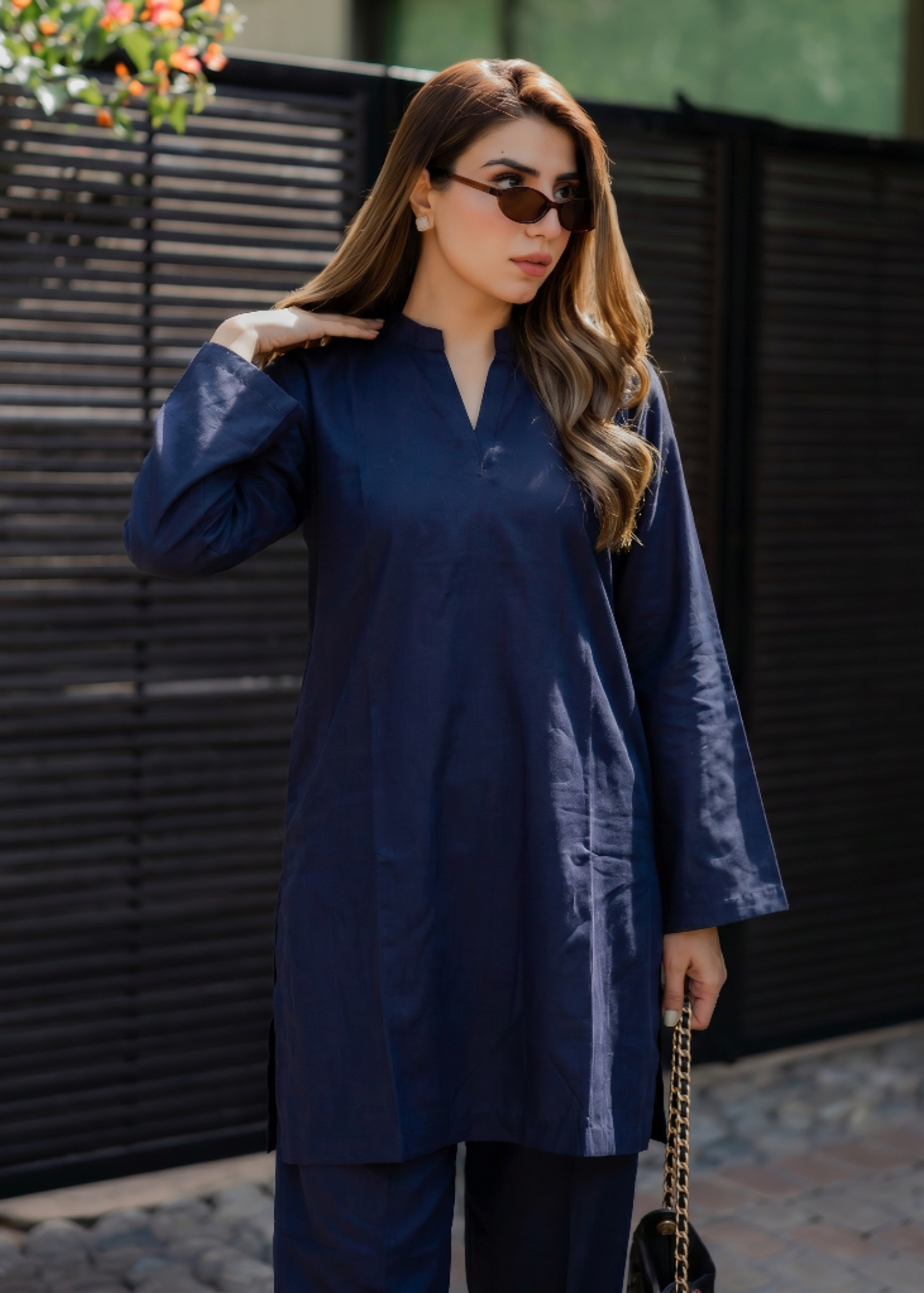 lawn cotton Co Ord Sets in Navy blue