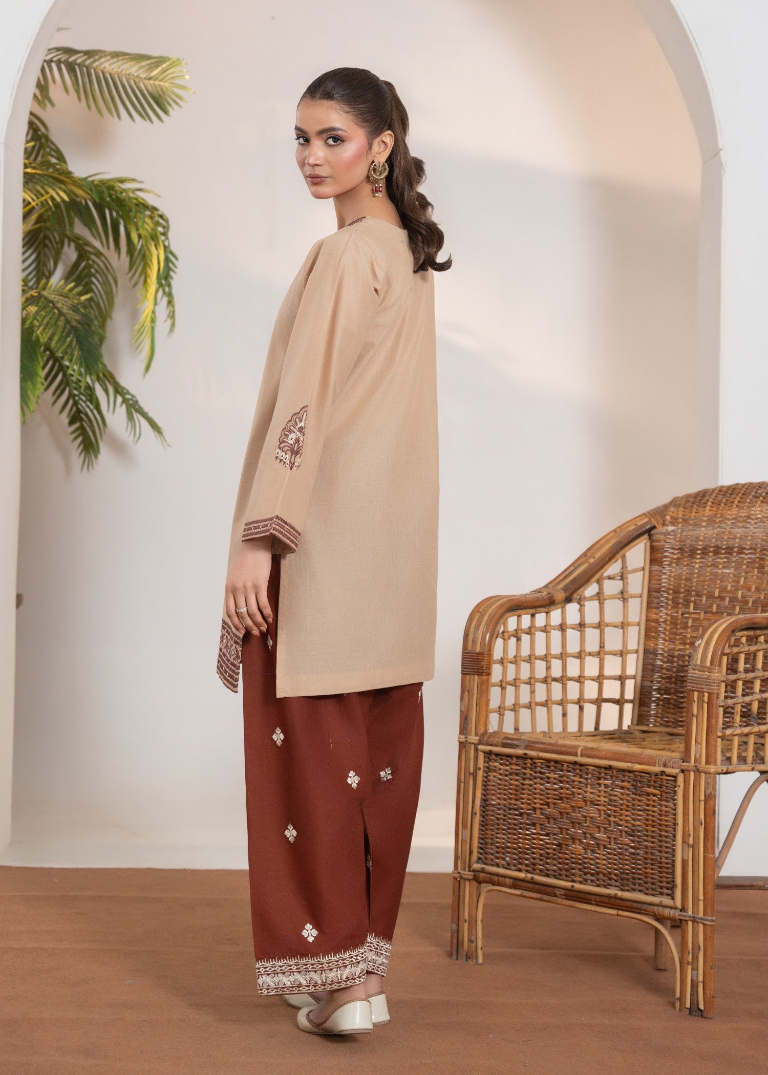 cotton Kurta Set in Tan brown