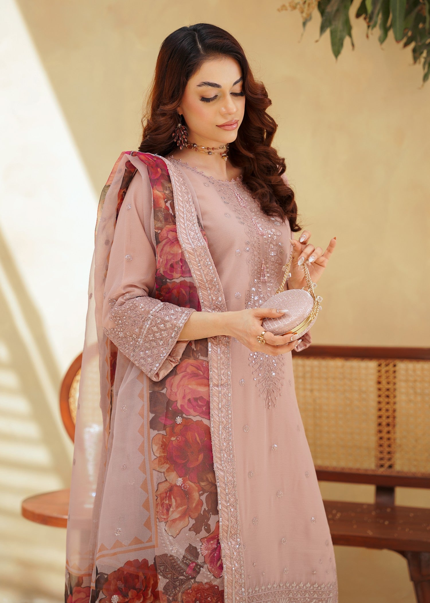 chiffon Kurta Set in Pastel pink