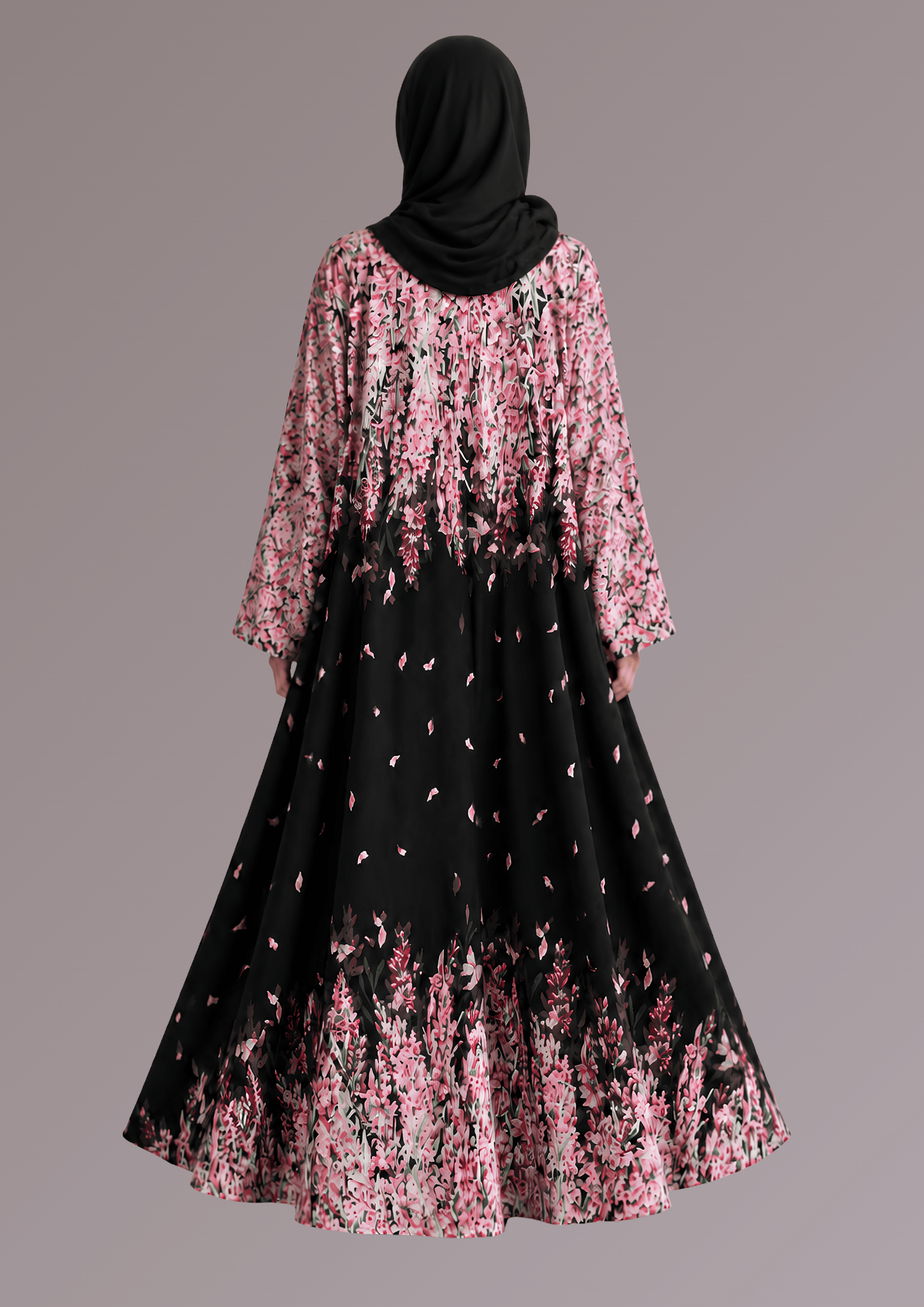 crepe georgette Abaya in Light pink, black