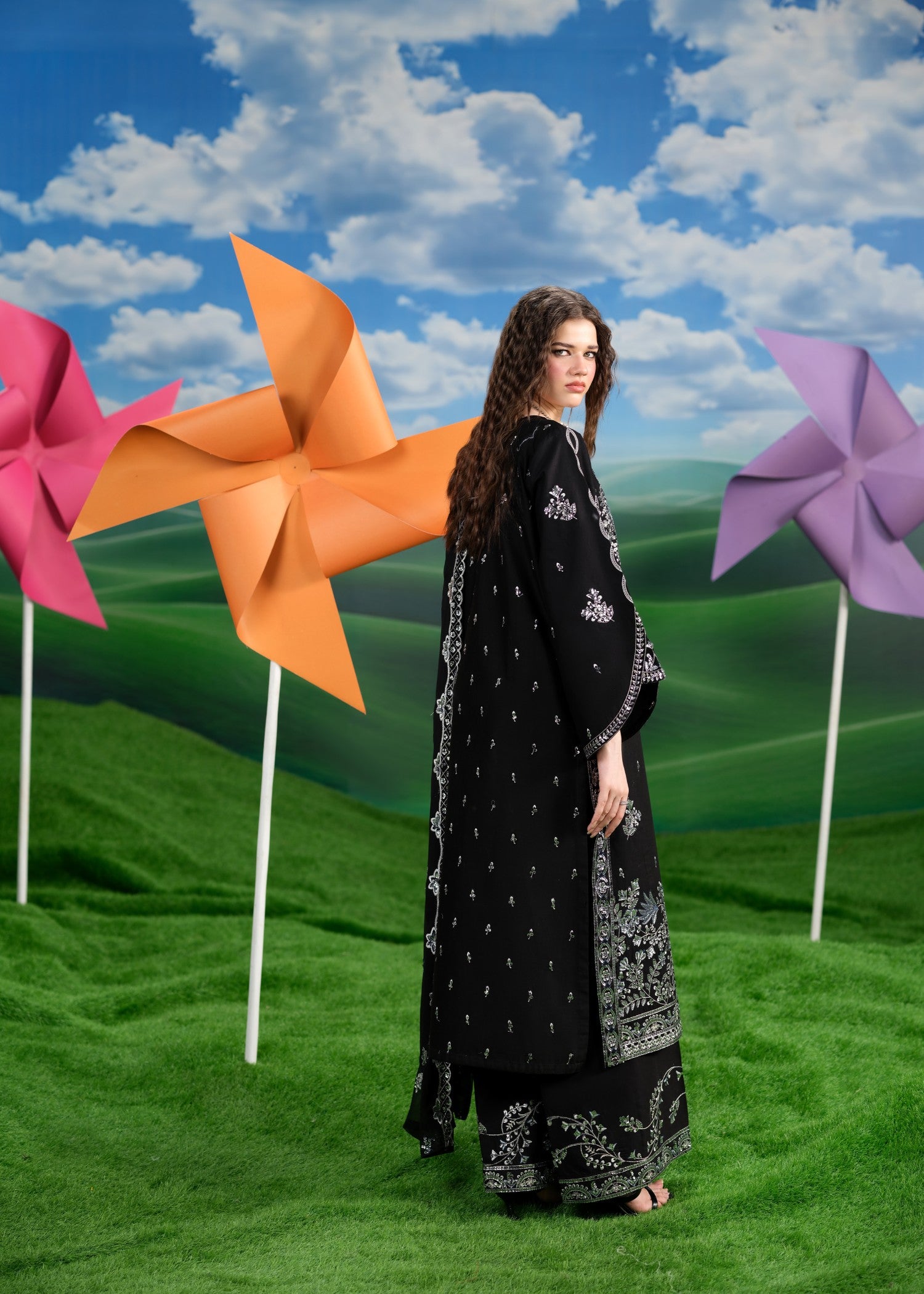 cambric cotton Kurta Set in Black