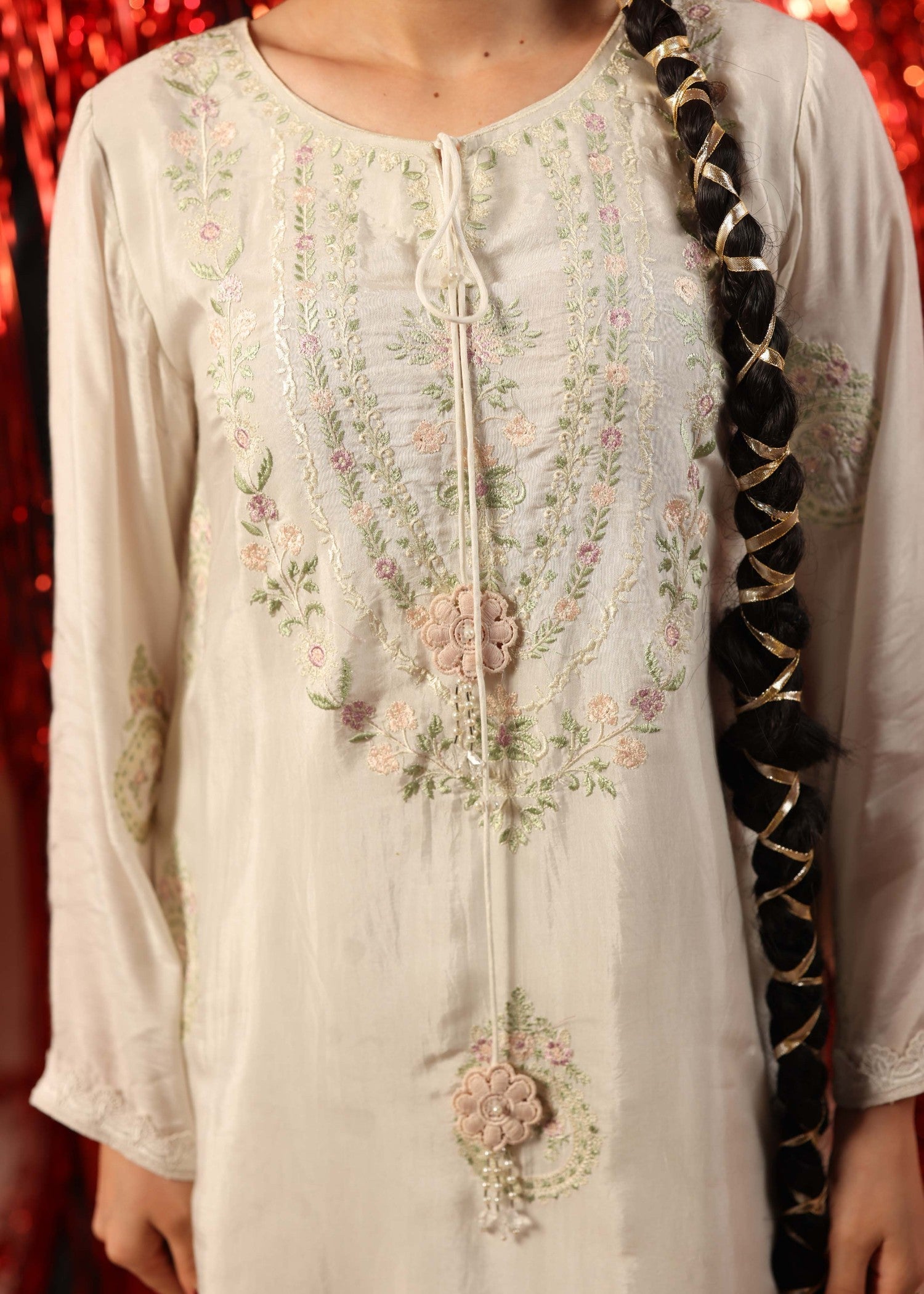 viscose raw silk Kurta Set in White