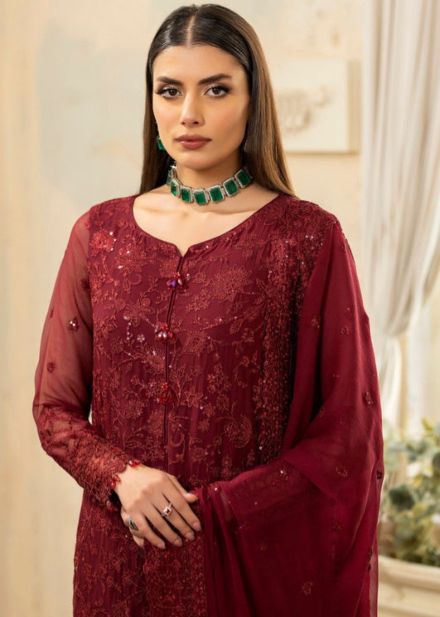bemberg crinkle chiffon Kurta Set in Red