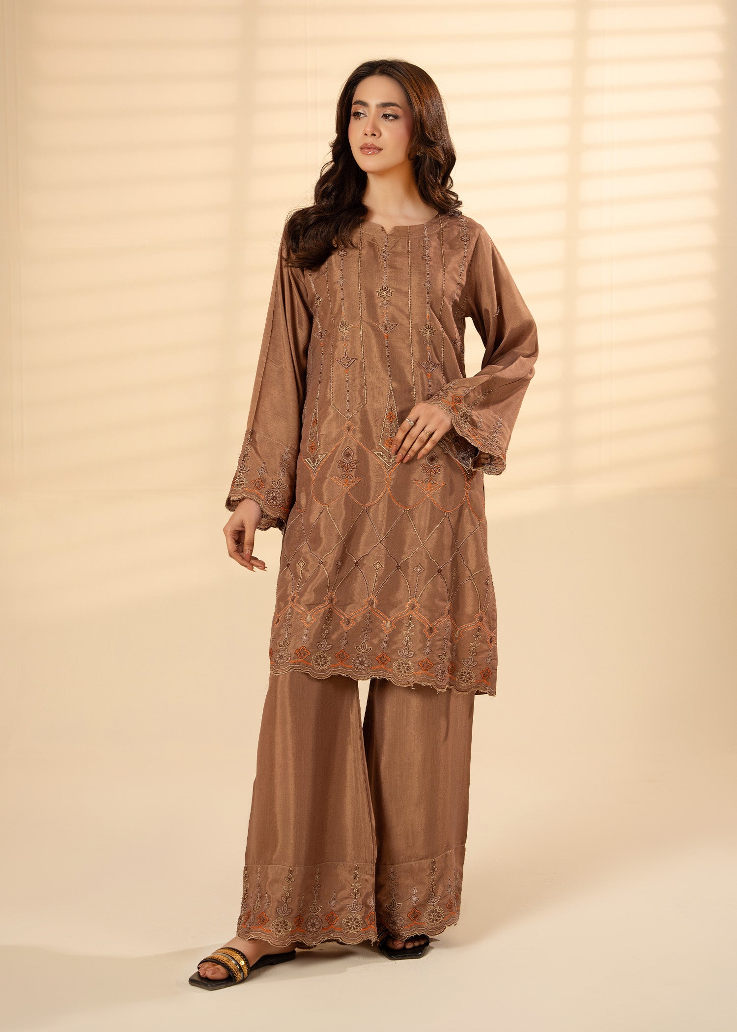 viscose raw silk Kurta Set in Brown