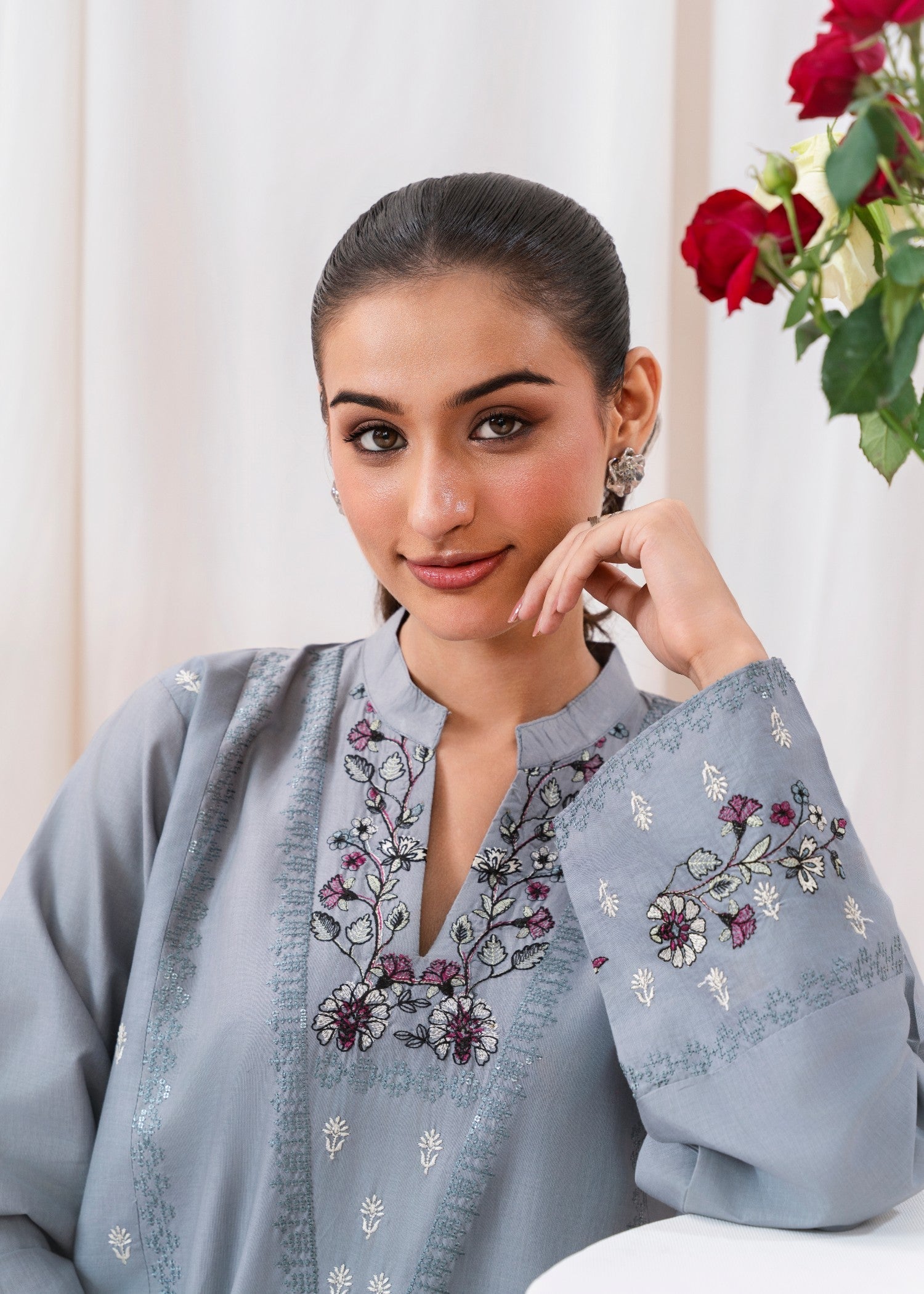 cotton Kurta Set in Periwinkle