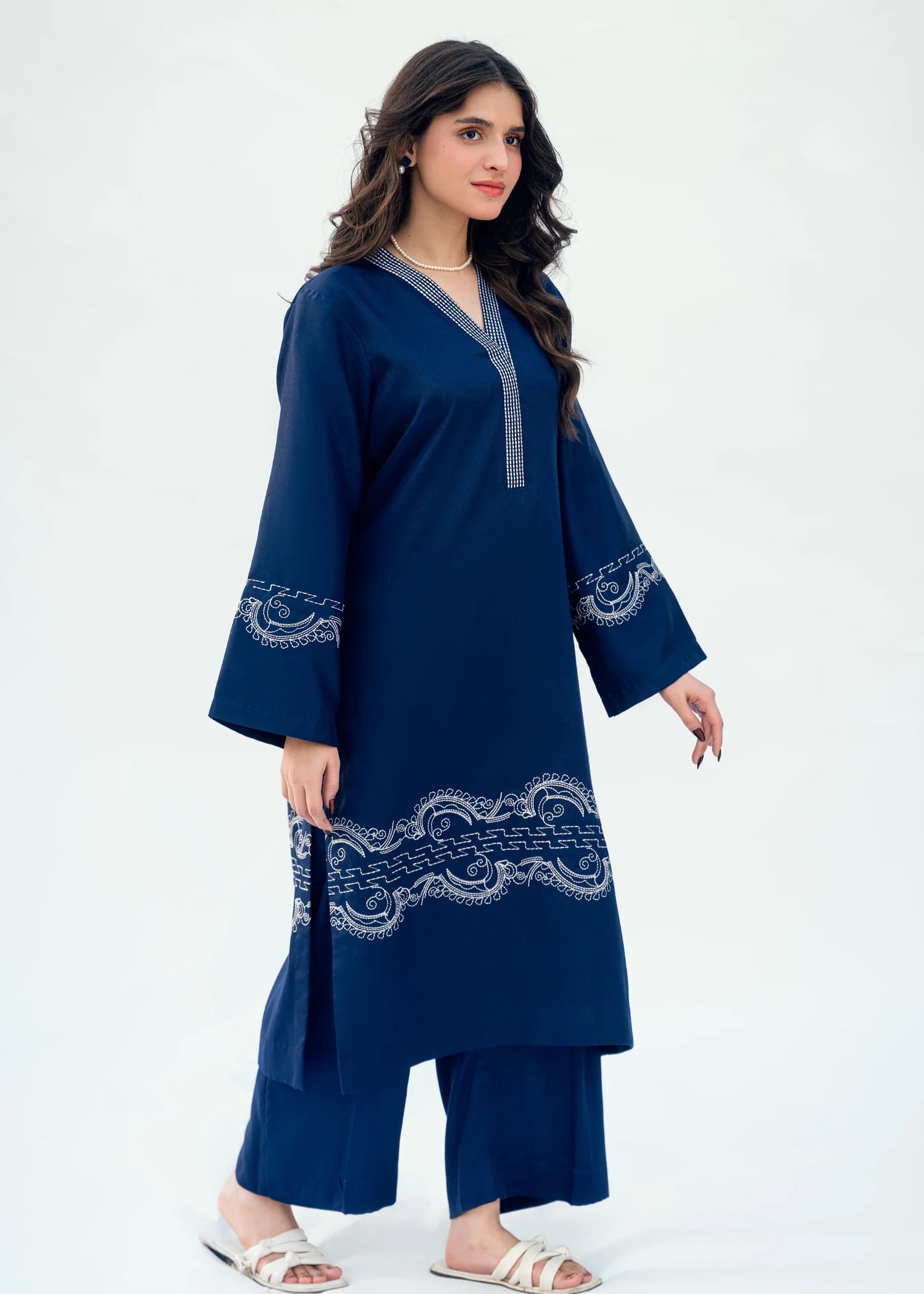 twill viscose Kurta Set in Royal blue