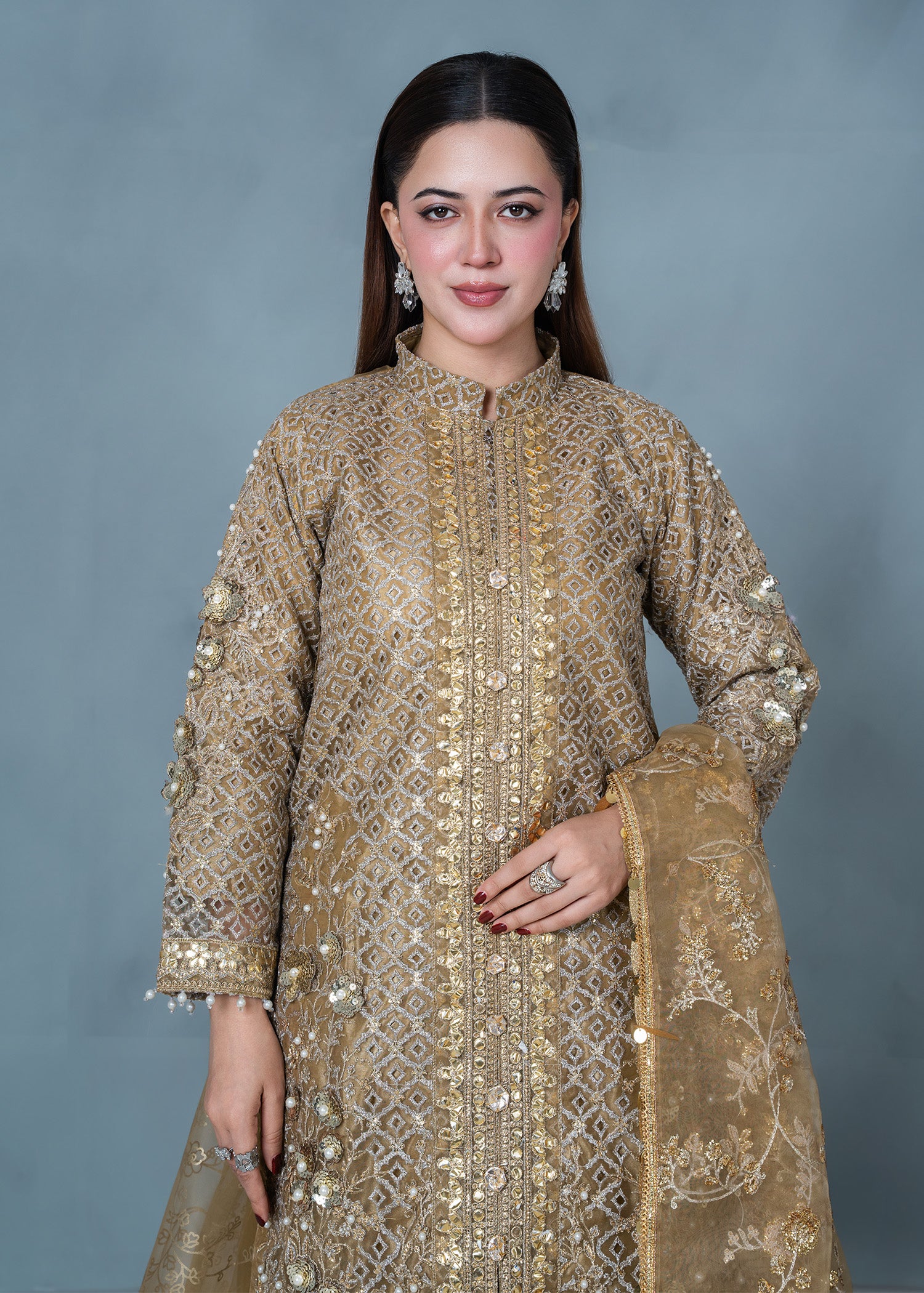 organza Sharara in Tan brown