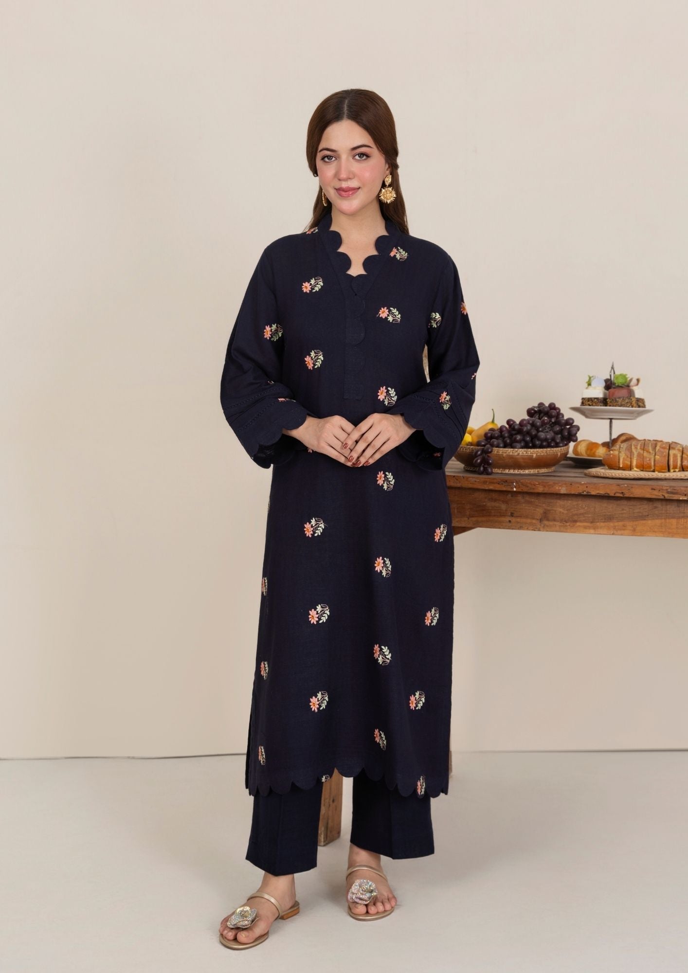 khaddar Kurta Set in Midnight