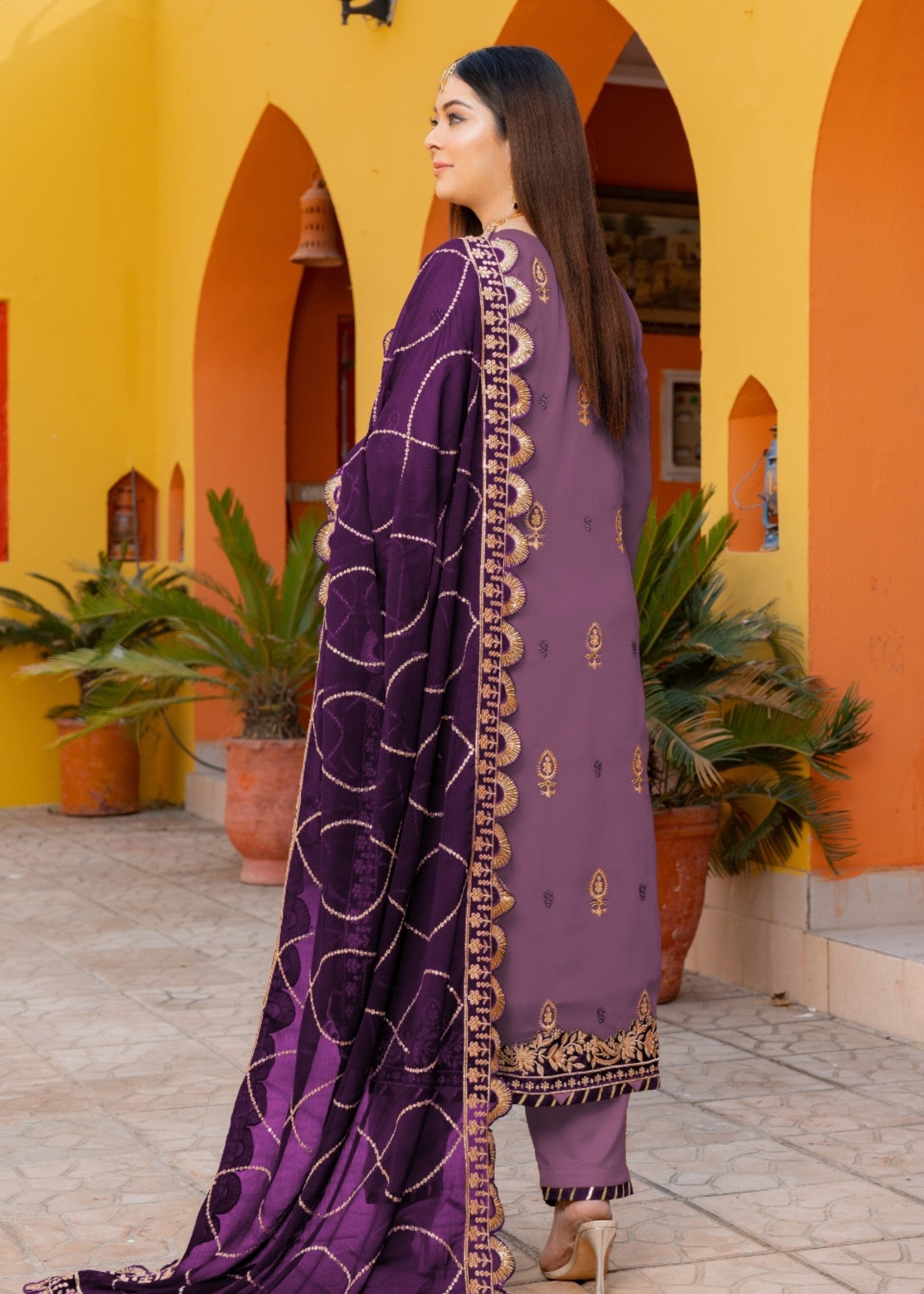 chiffon Kurta Set in Purple, lilac