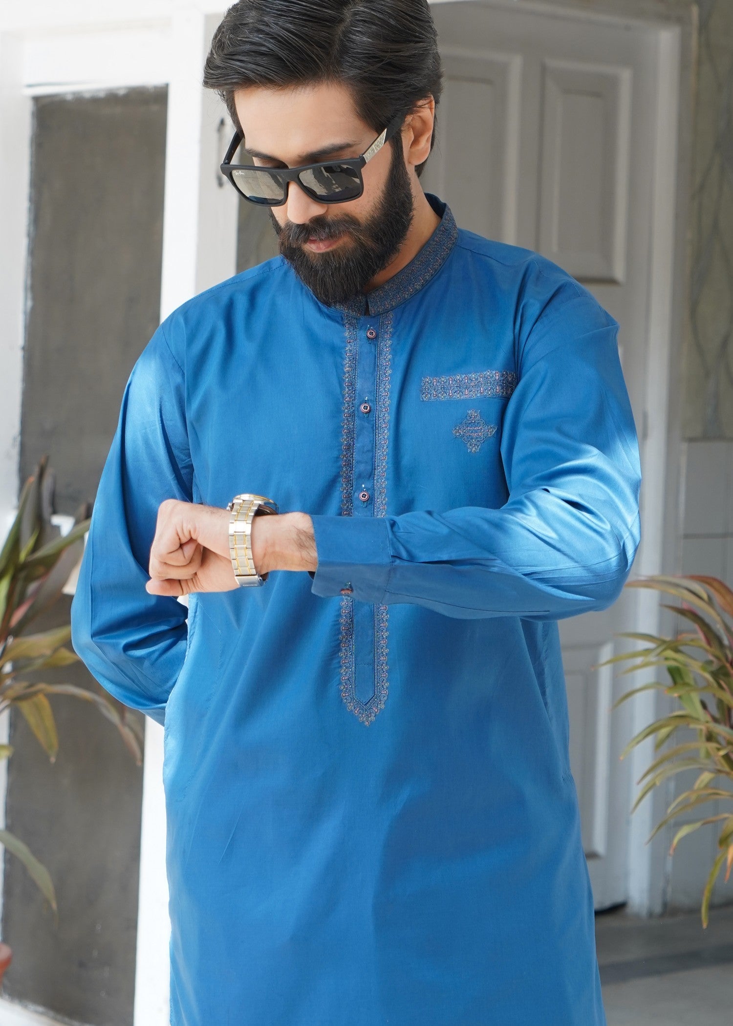 cotton viscose Unstitched in Sapphire blue