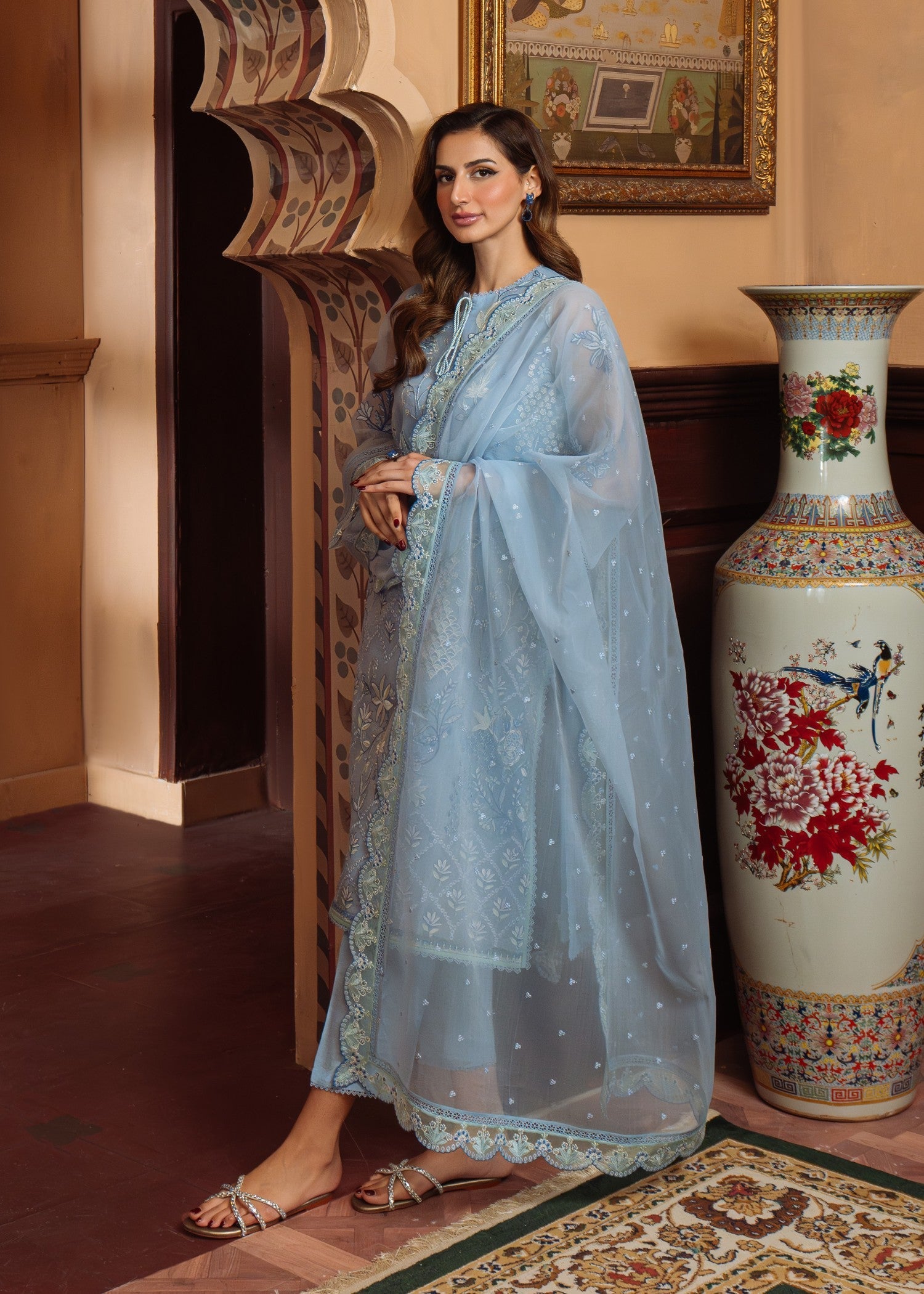 organza Unstitched in Powder blue