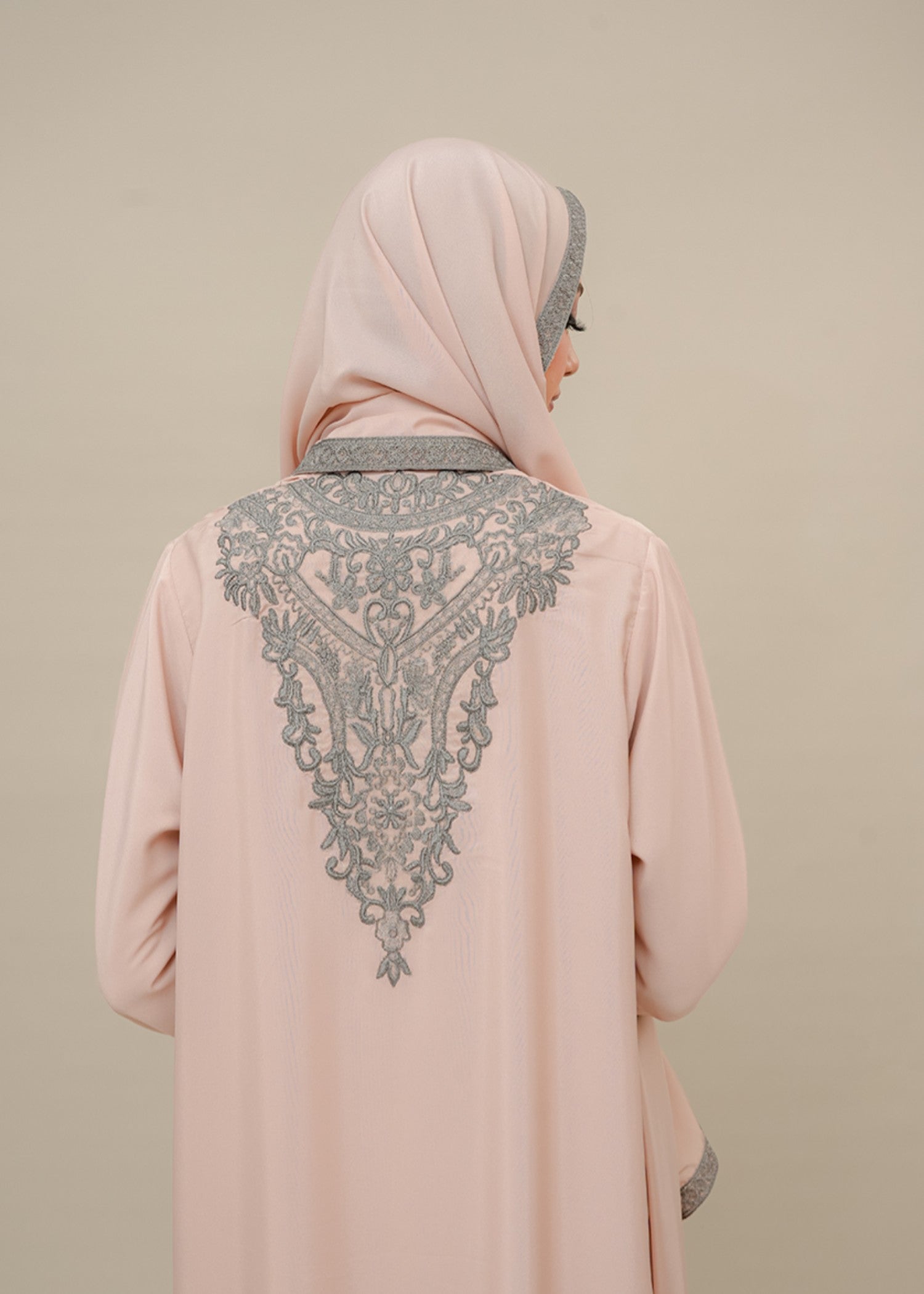 crepe silk Abaya in Peach pink