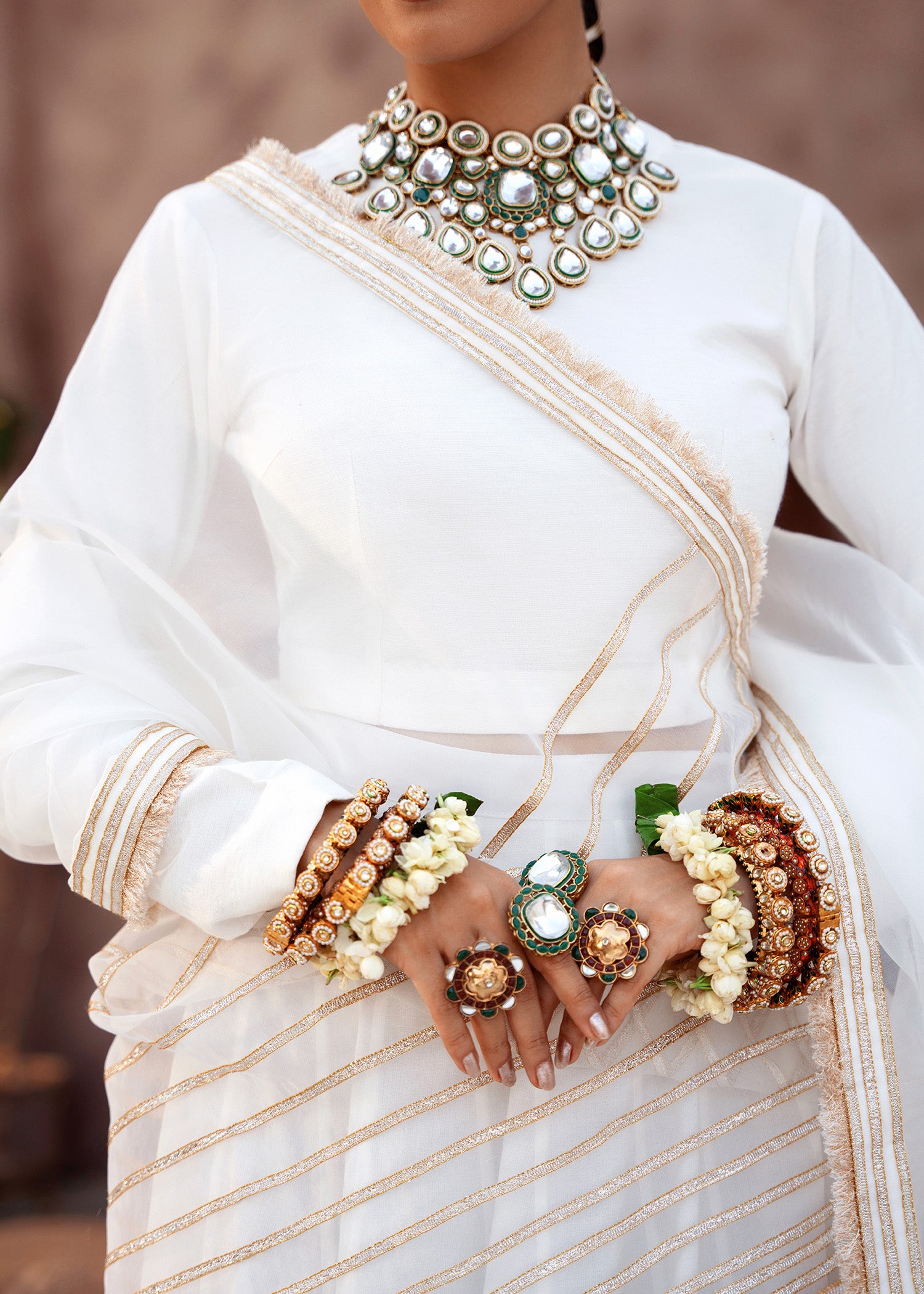 raw silk Lehenga in White