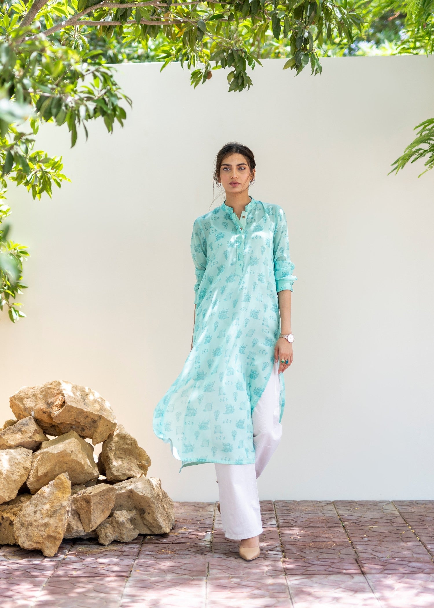 chiffon Kurti in Ice blue
