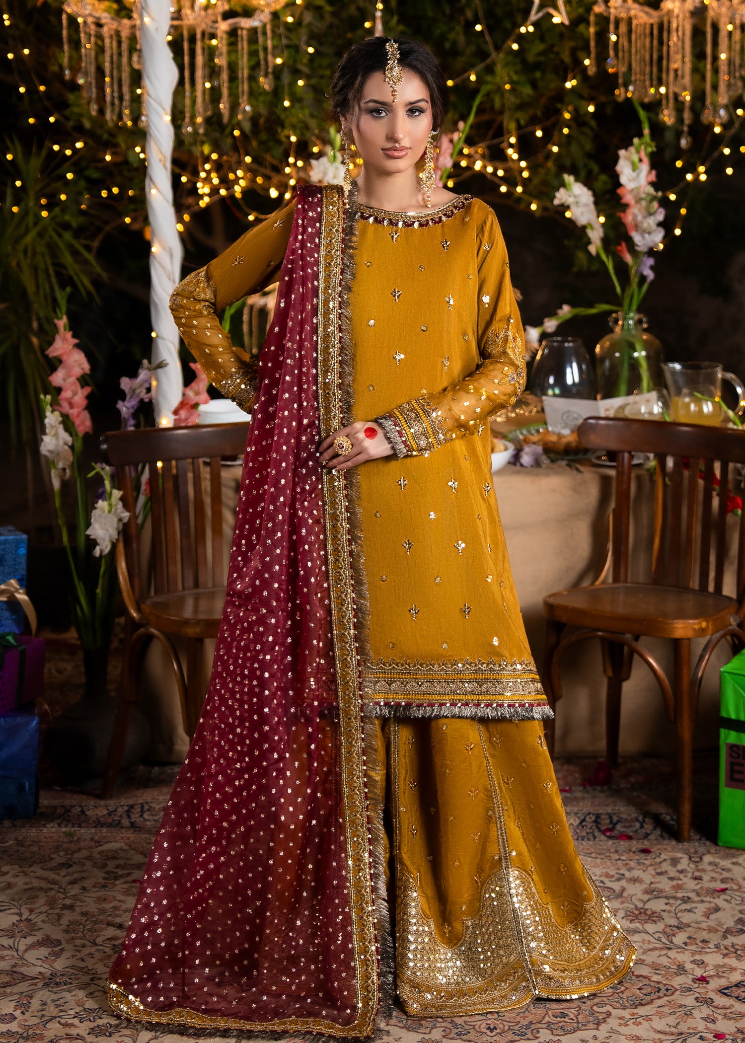 raw silk Sharara in Mustard