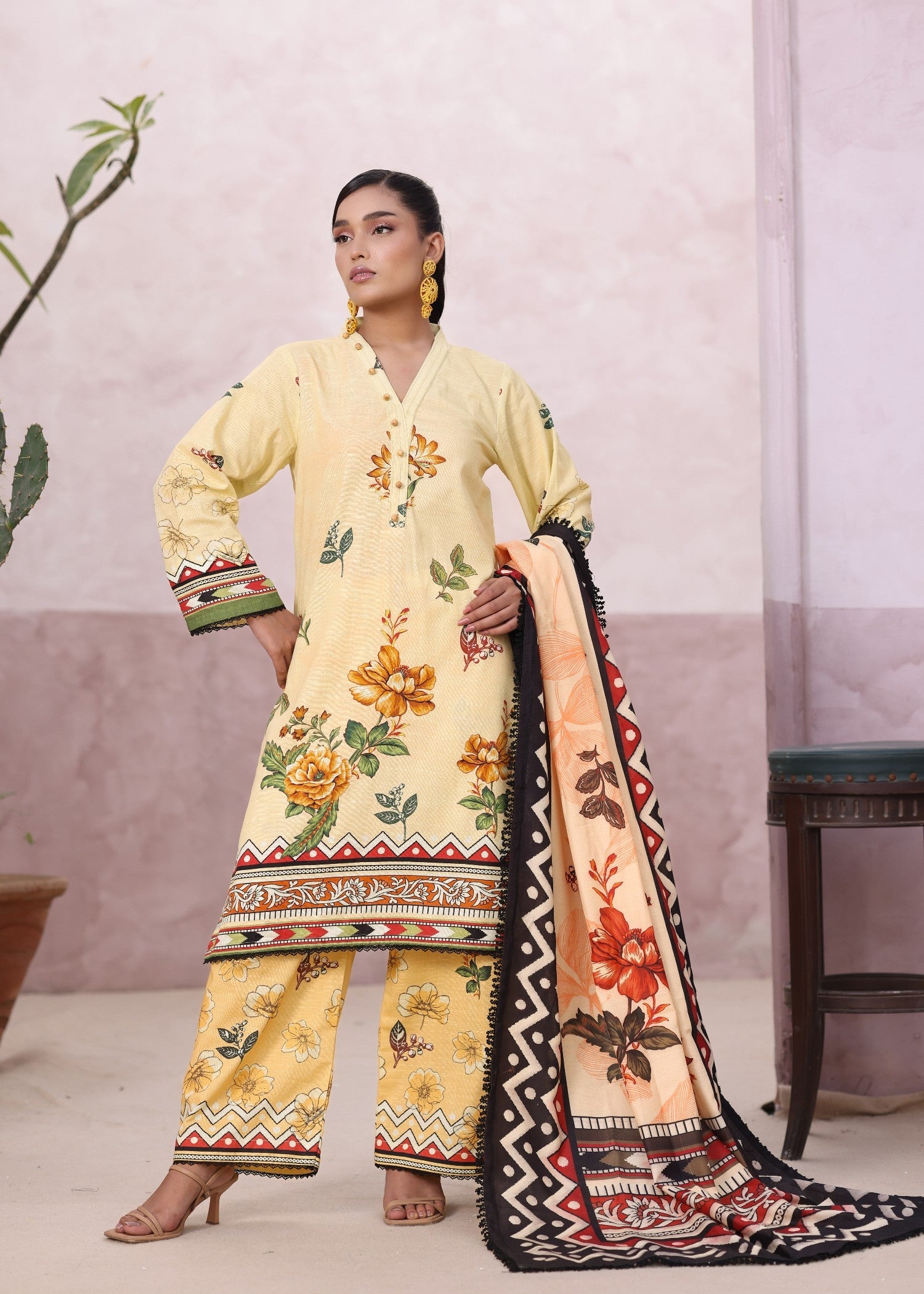 khaddar Kurta Set in Light yellow