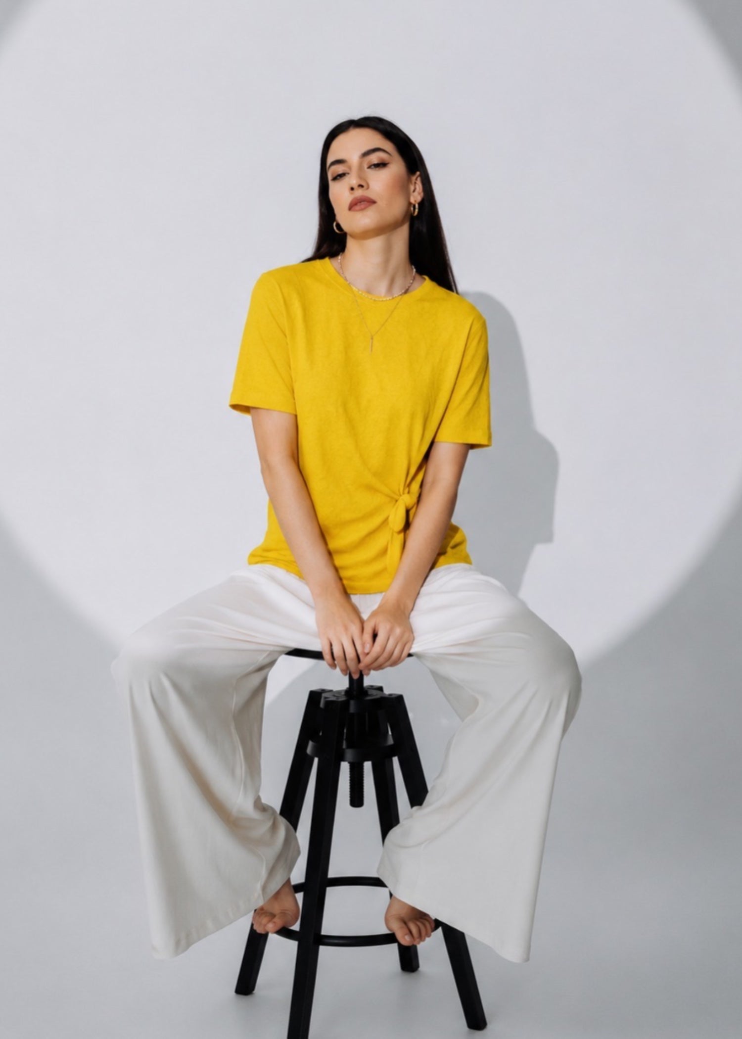 silk cotton net T Shirt in Yellow