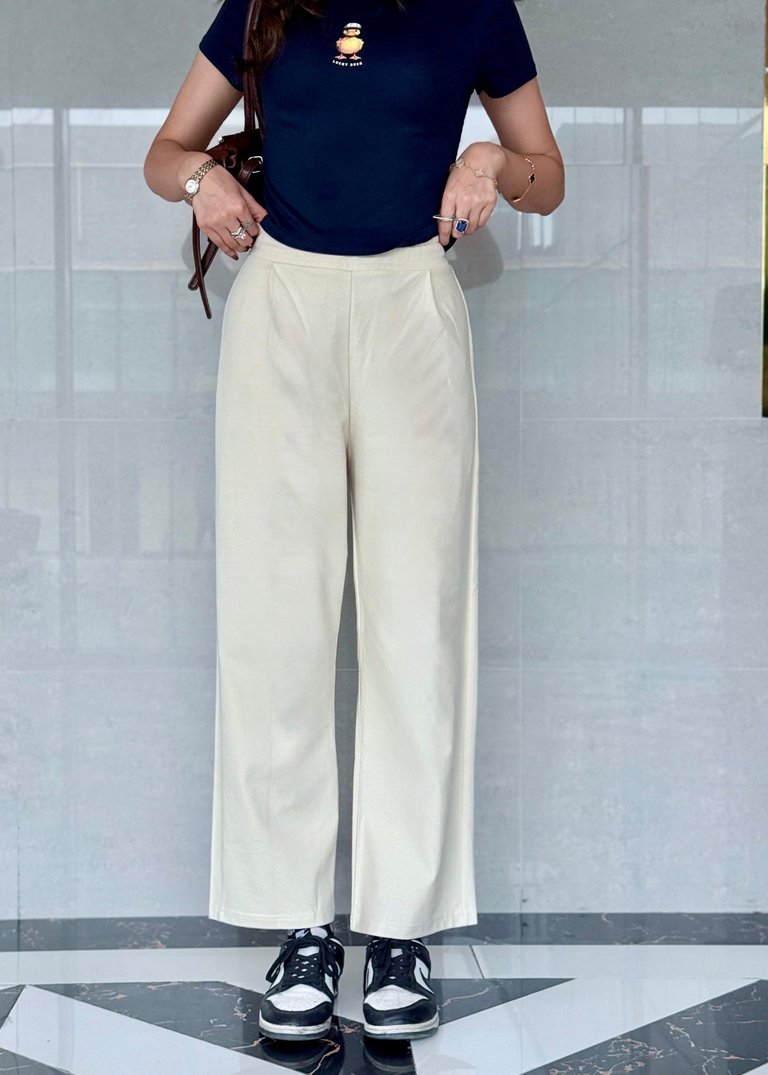 jersey knit Trousers in Off-white