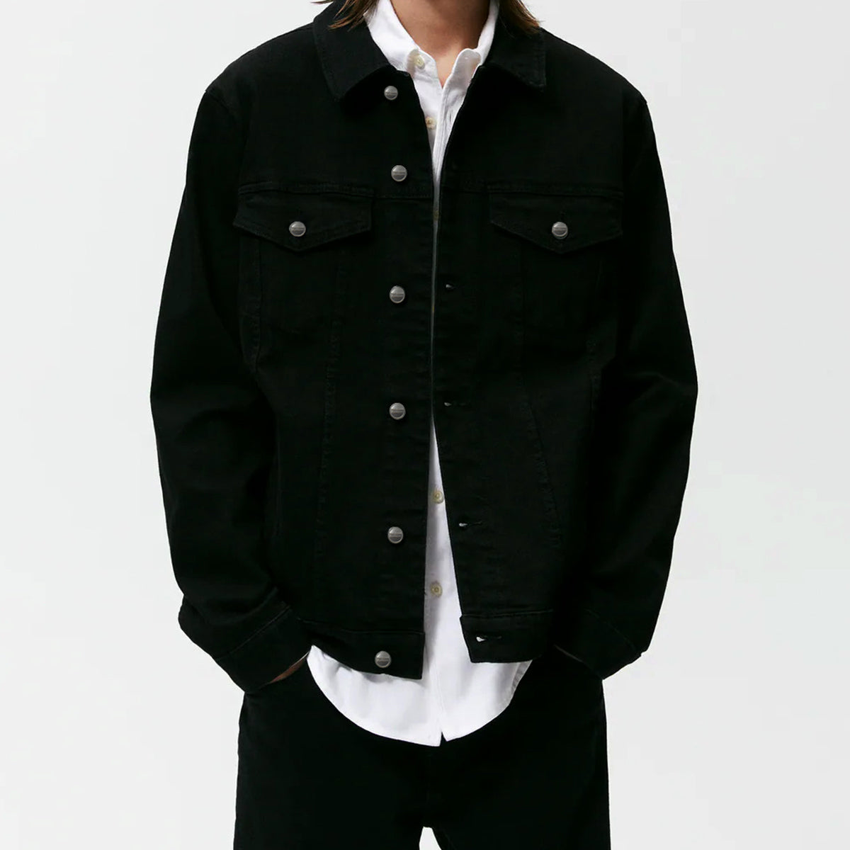 stretch denim Jacket in Jet black