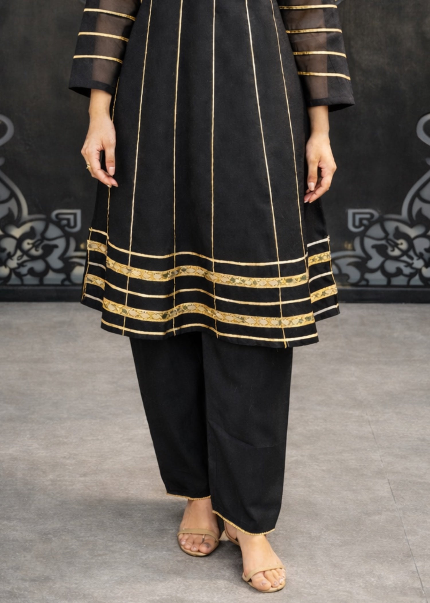 khaddi net Short Frock in Black