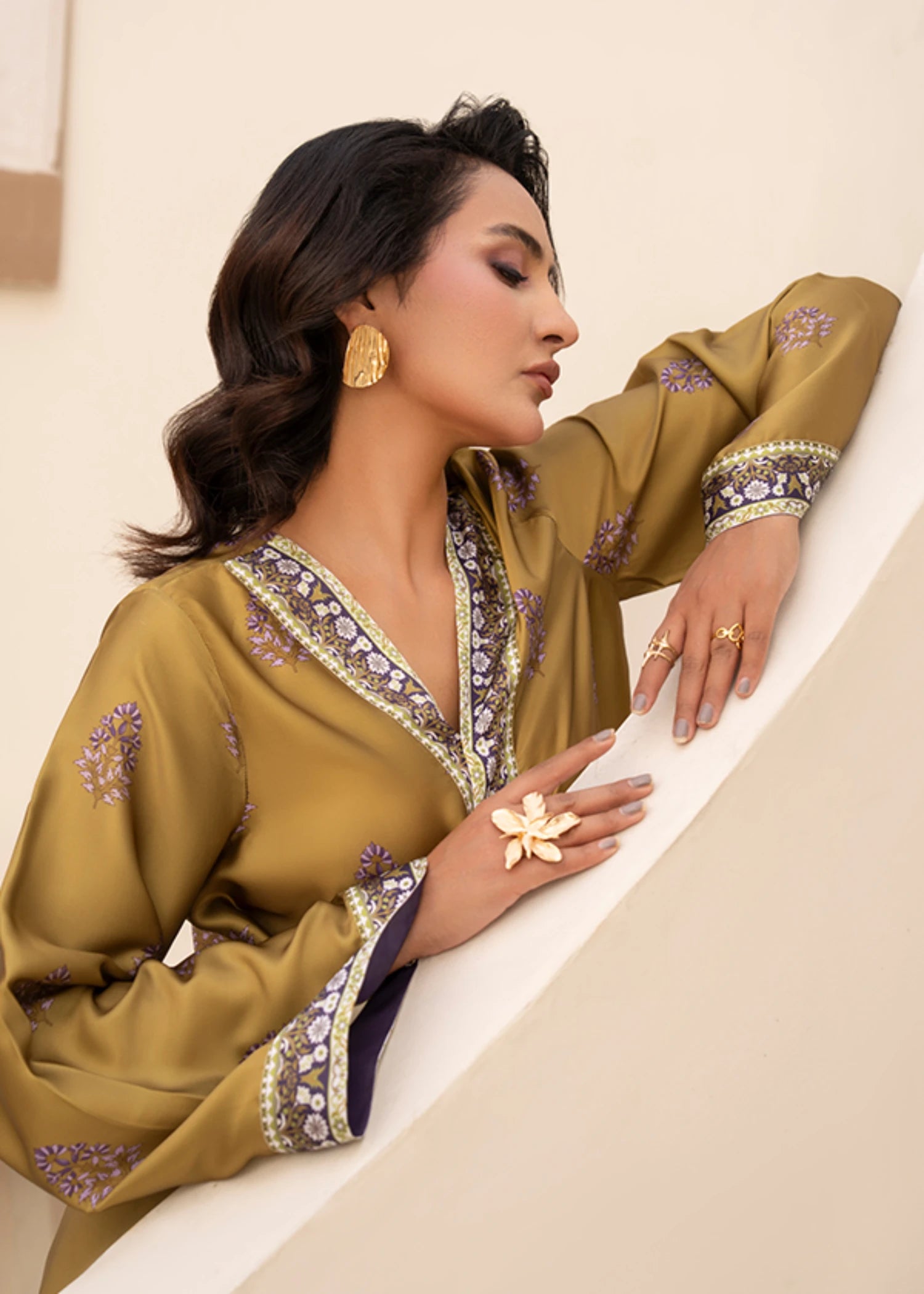 silk Angrakha in Golden brown