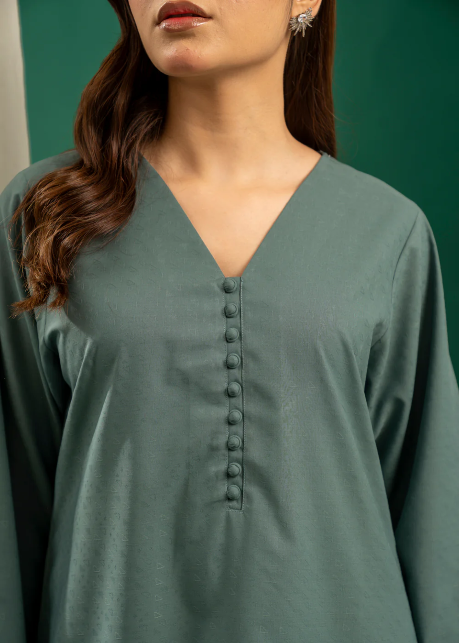 jacquard Kurta Set in Pastel green