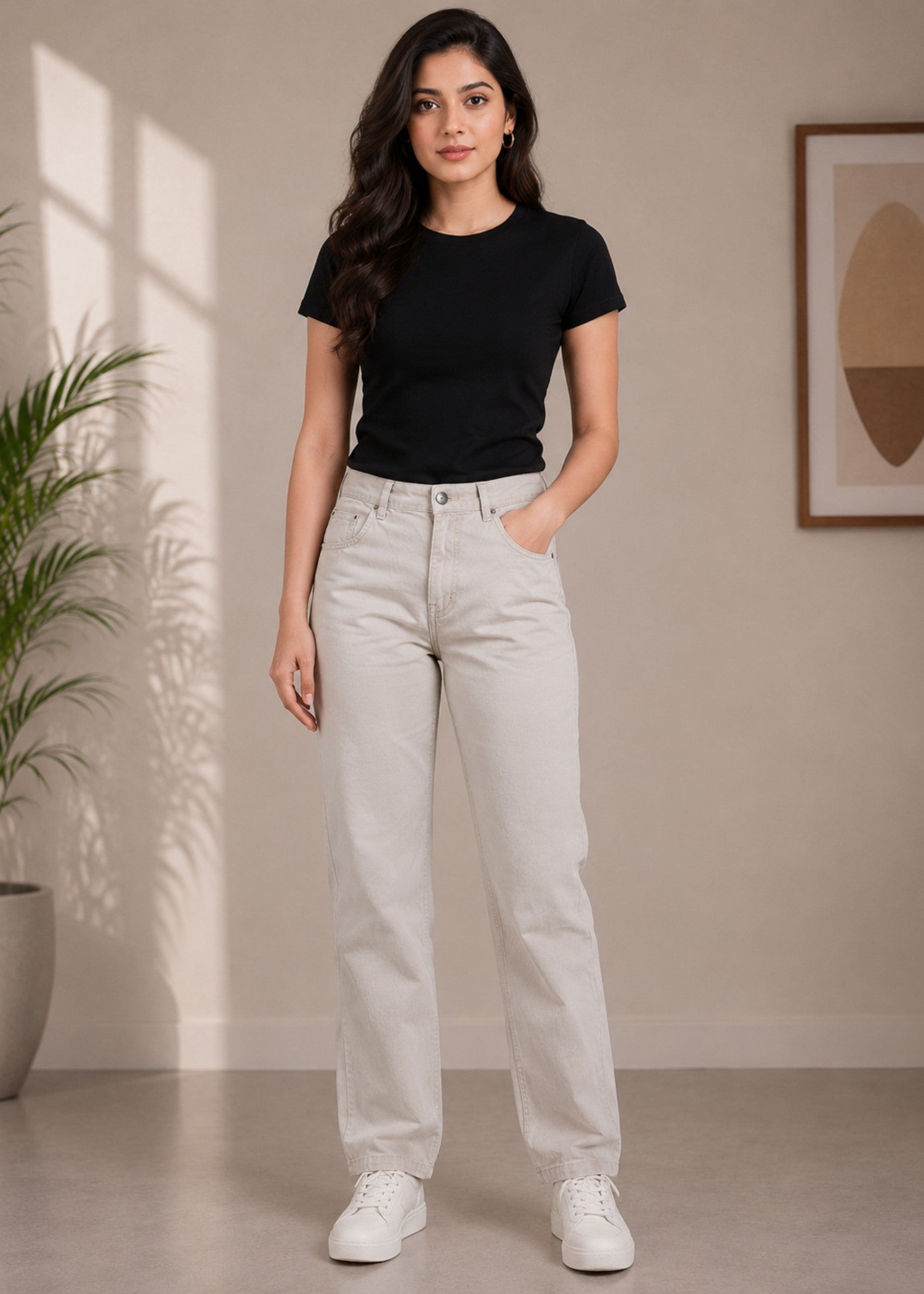 cotton Jeans in Off-white