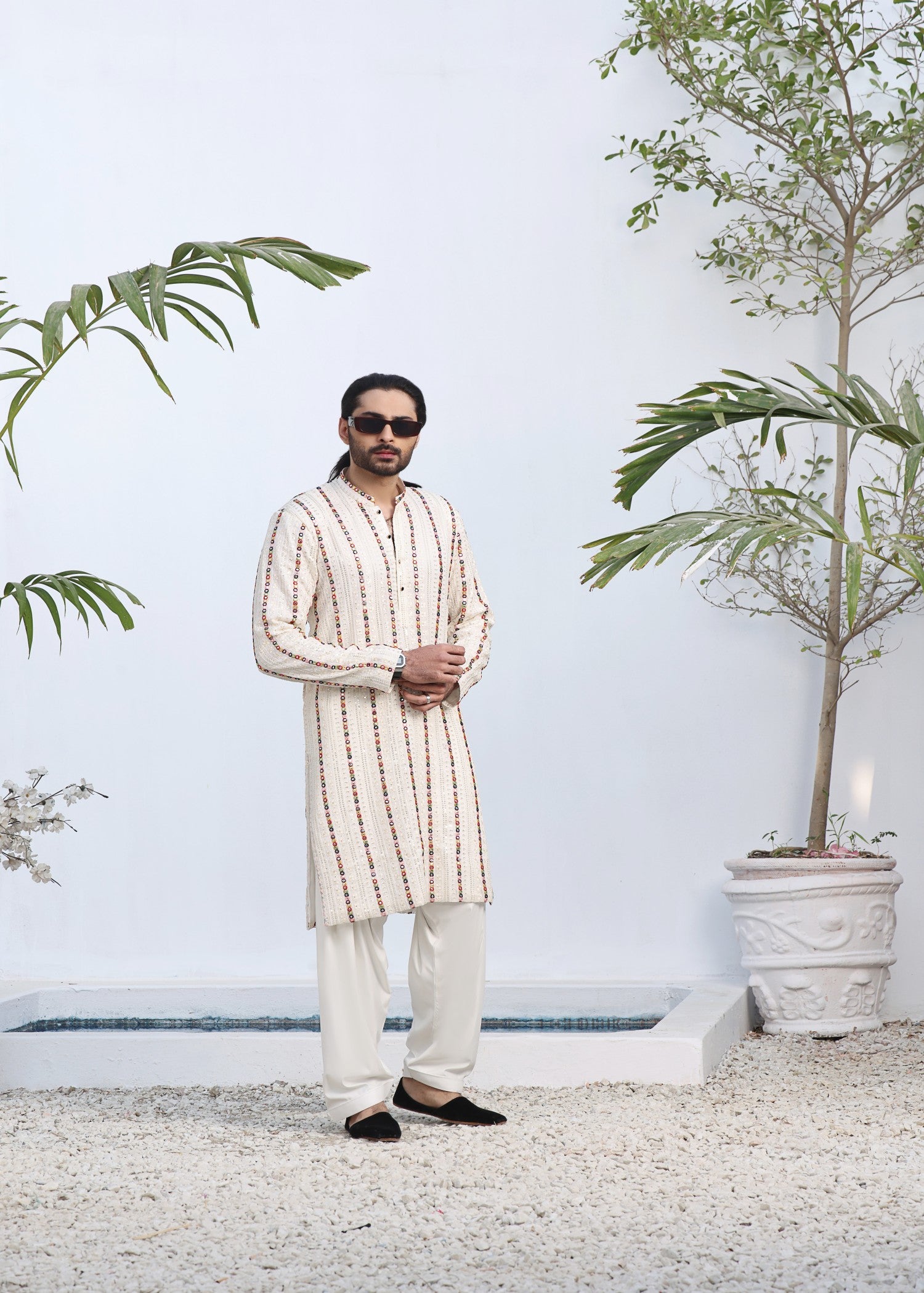 chiffon Kurta Set in Cream by J Pardesi