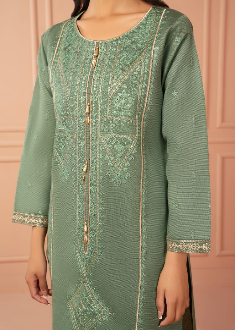 cotton karandi Kurta Set in Green