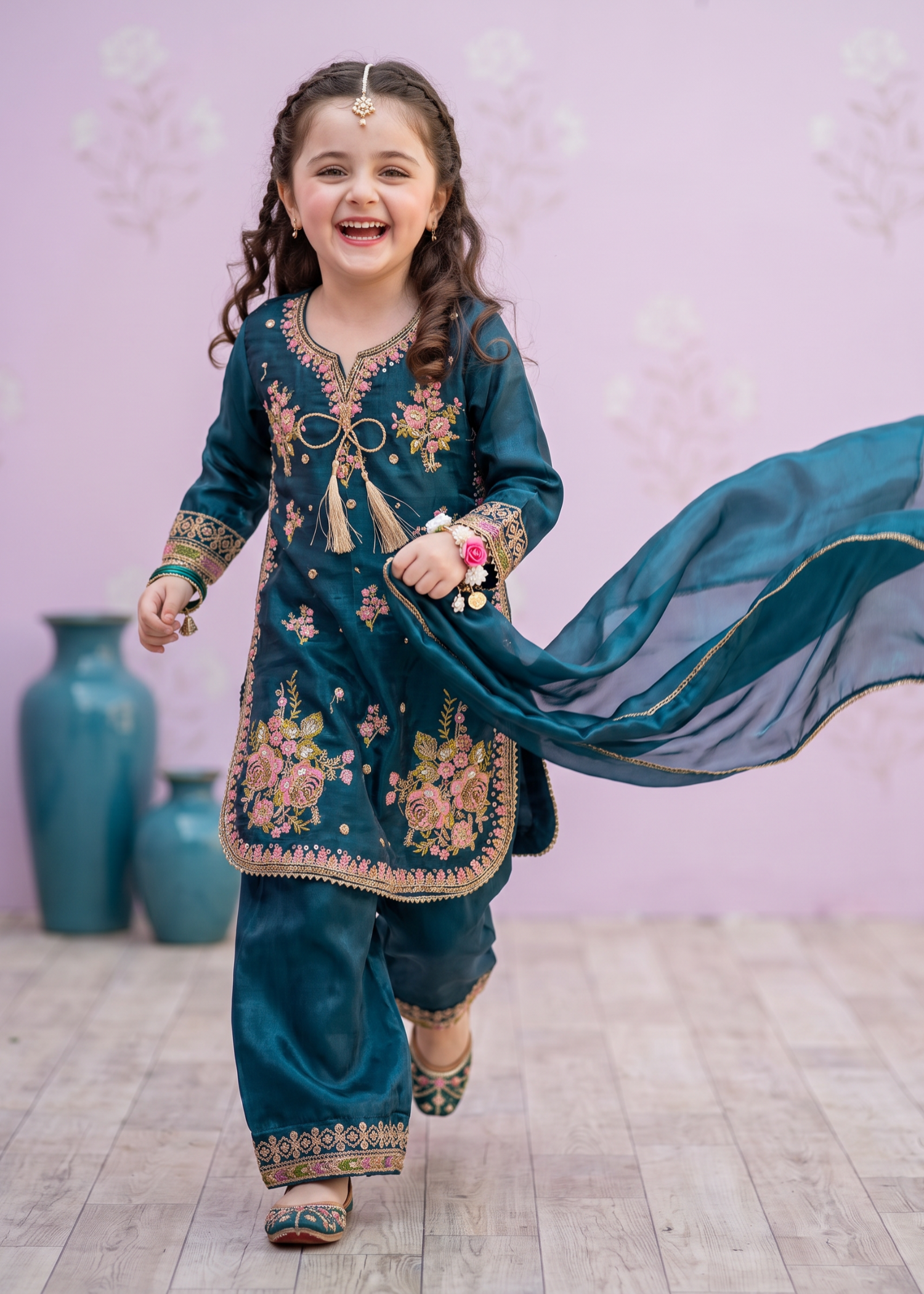 tissue silk Kurta Set in Teal