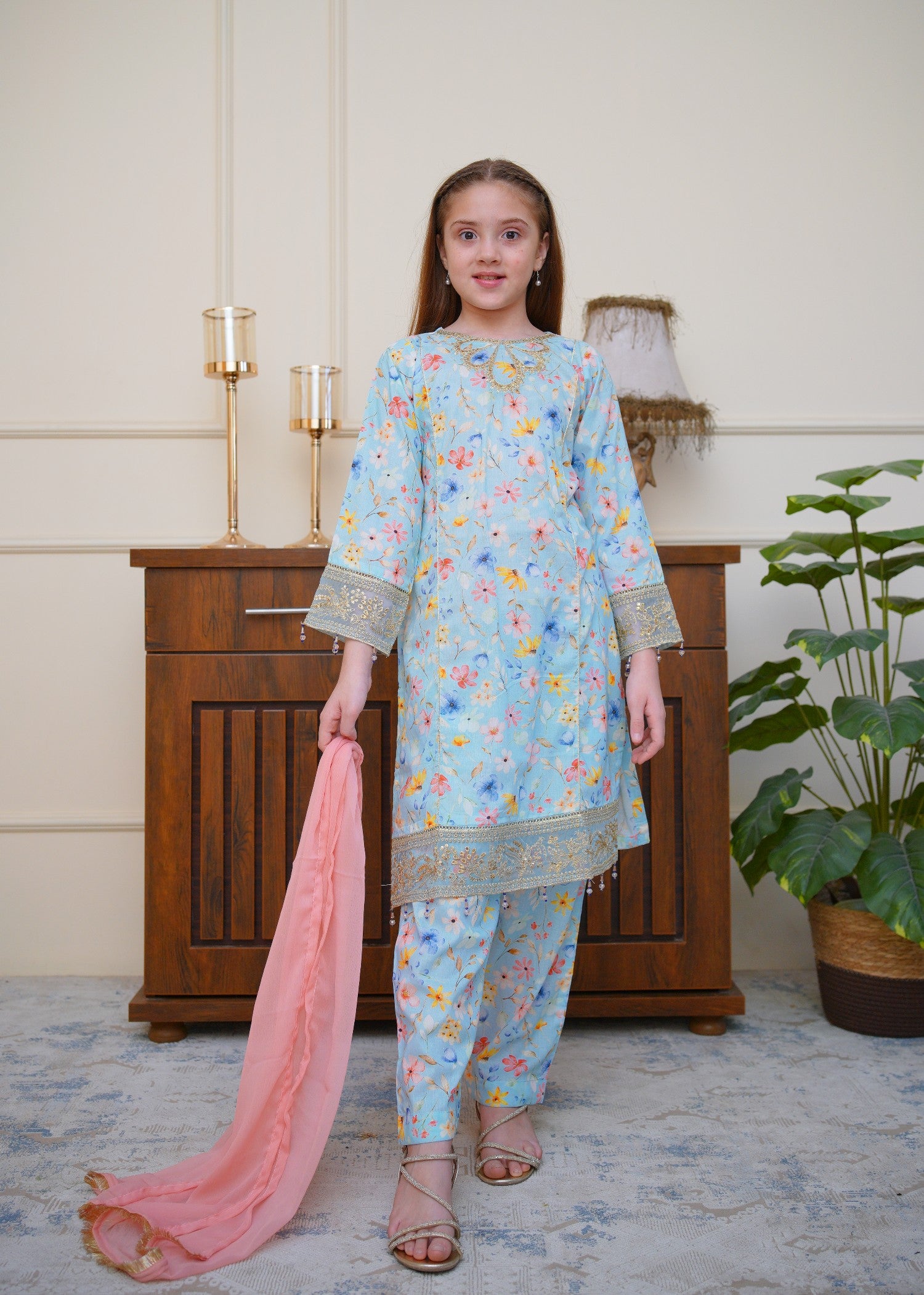 lawn Kurta Set in Arctic blue