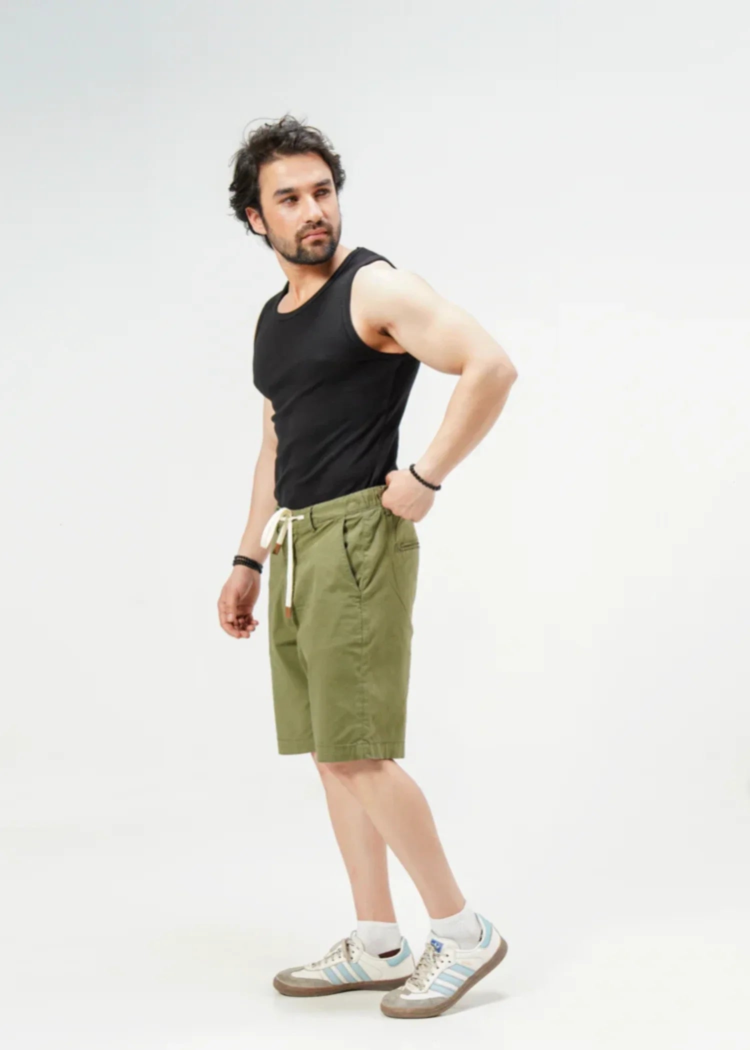 stretch denim Shorts in Green