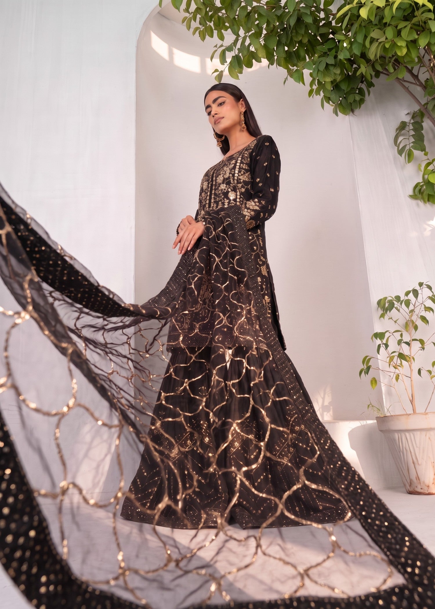 viscose Gharara in Black