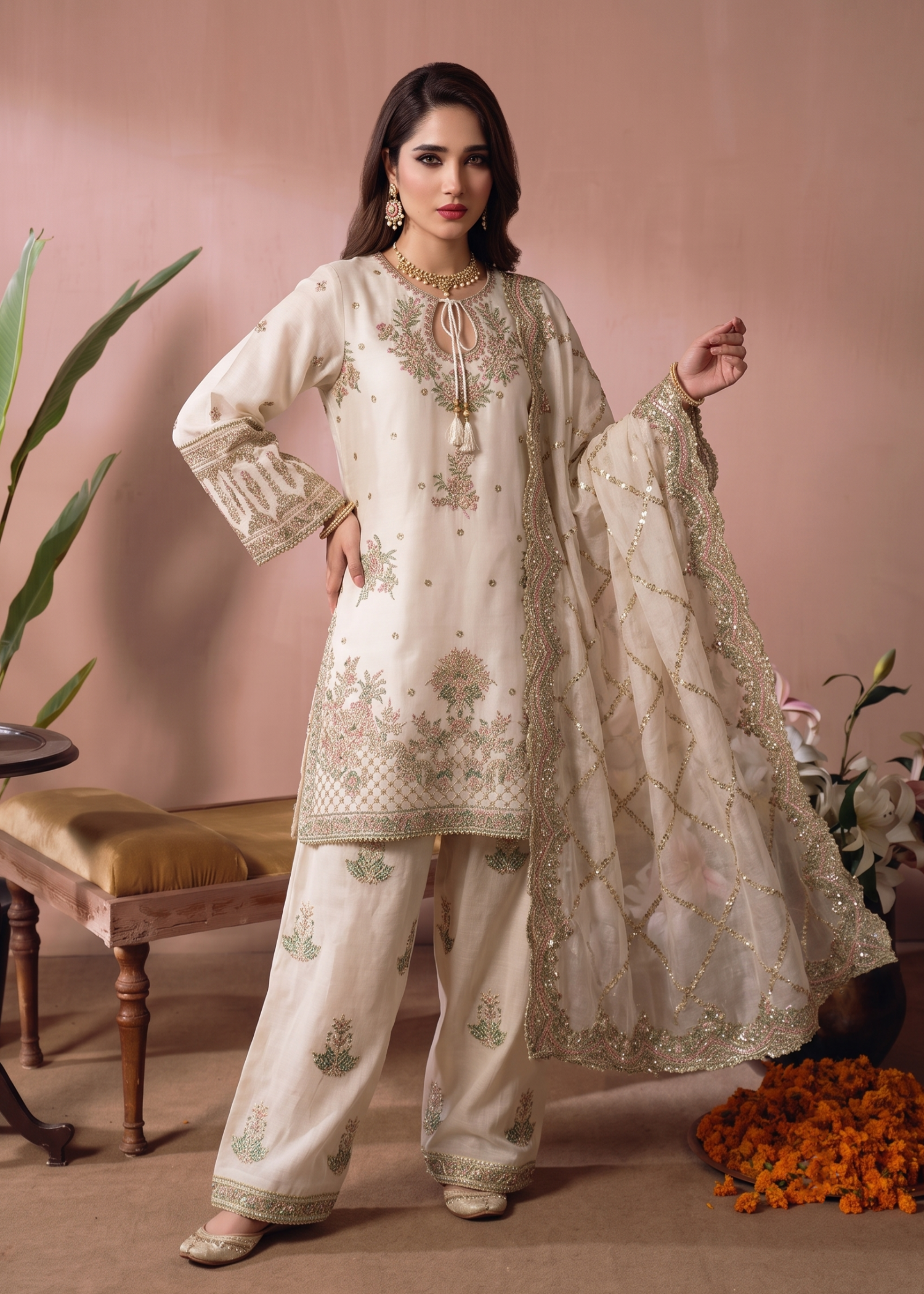 raw silk Kurta Set in Off-white