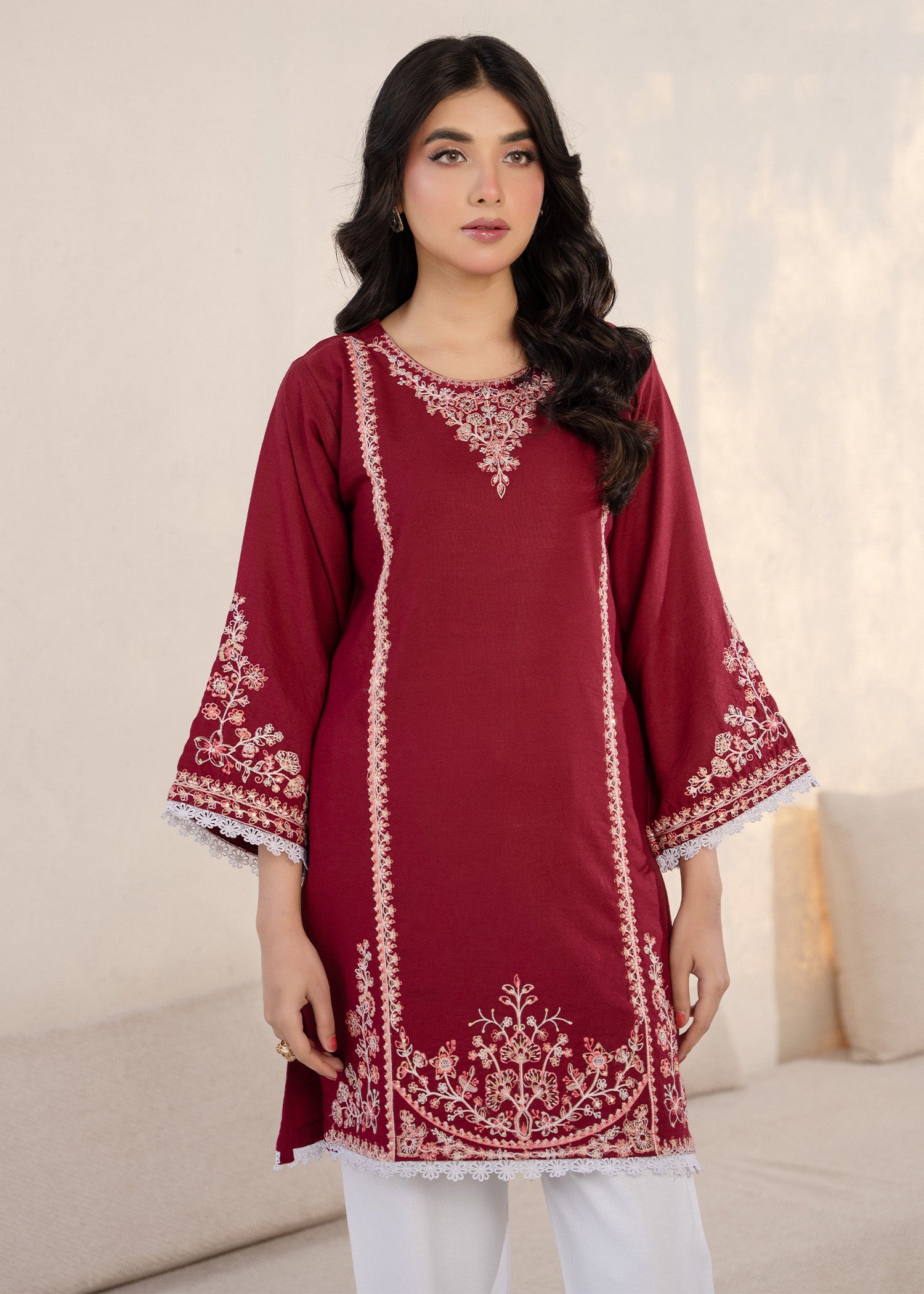 wool viscose Kurta Set in Burgundy