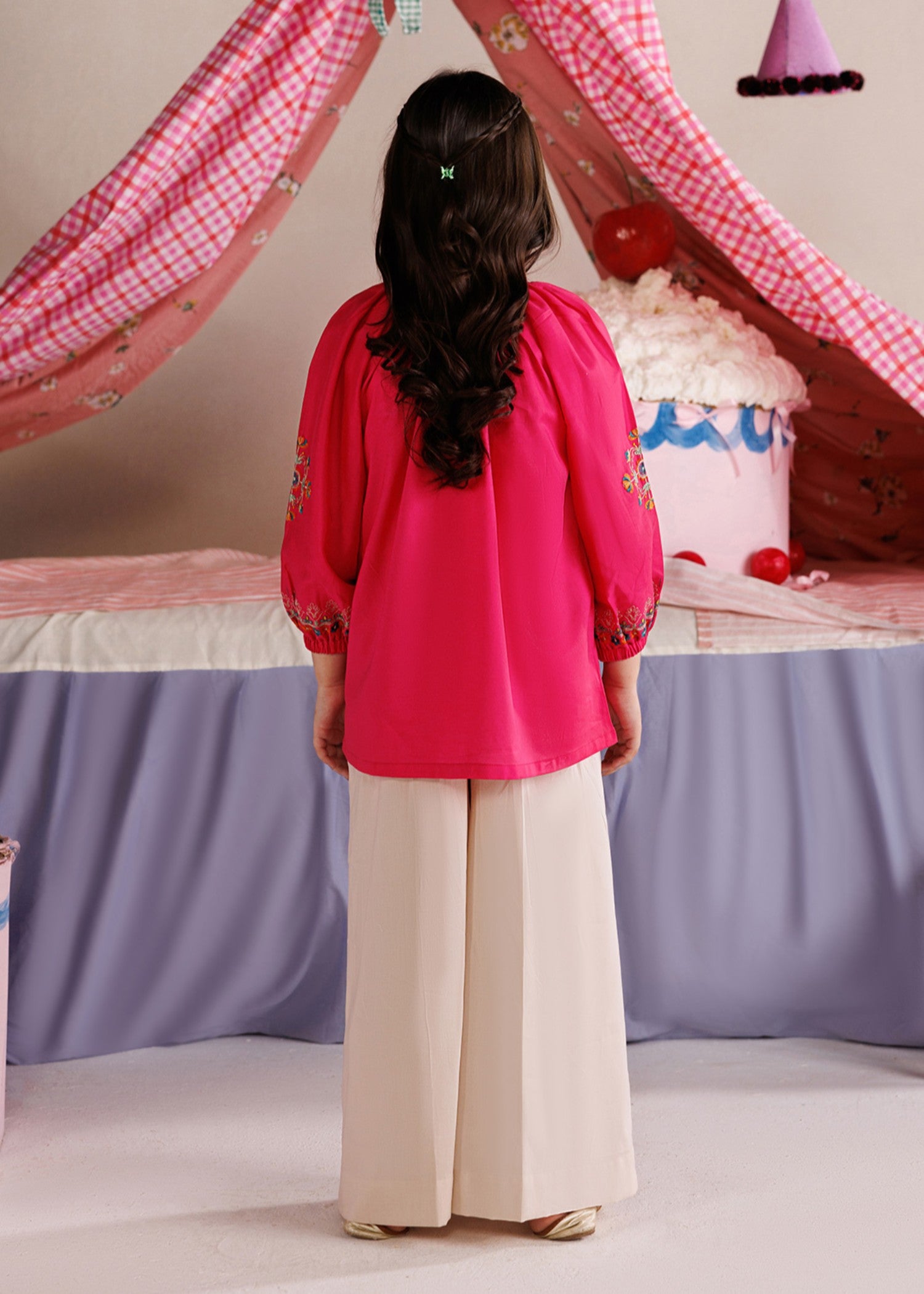 lawn Short Frock in Hot pink