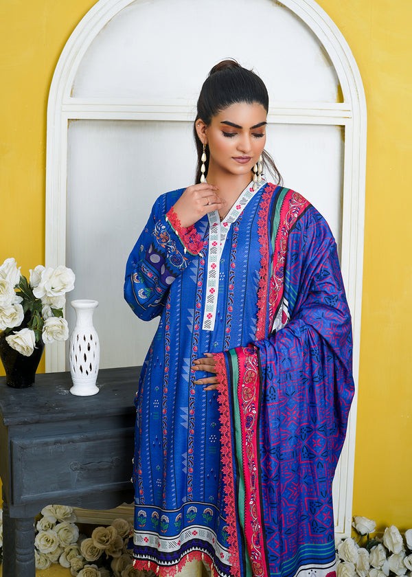 slub lawn Unstitched in Royal blue