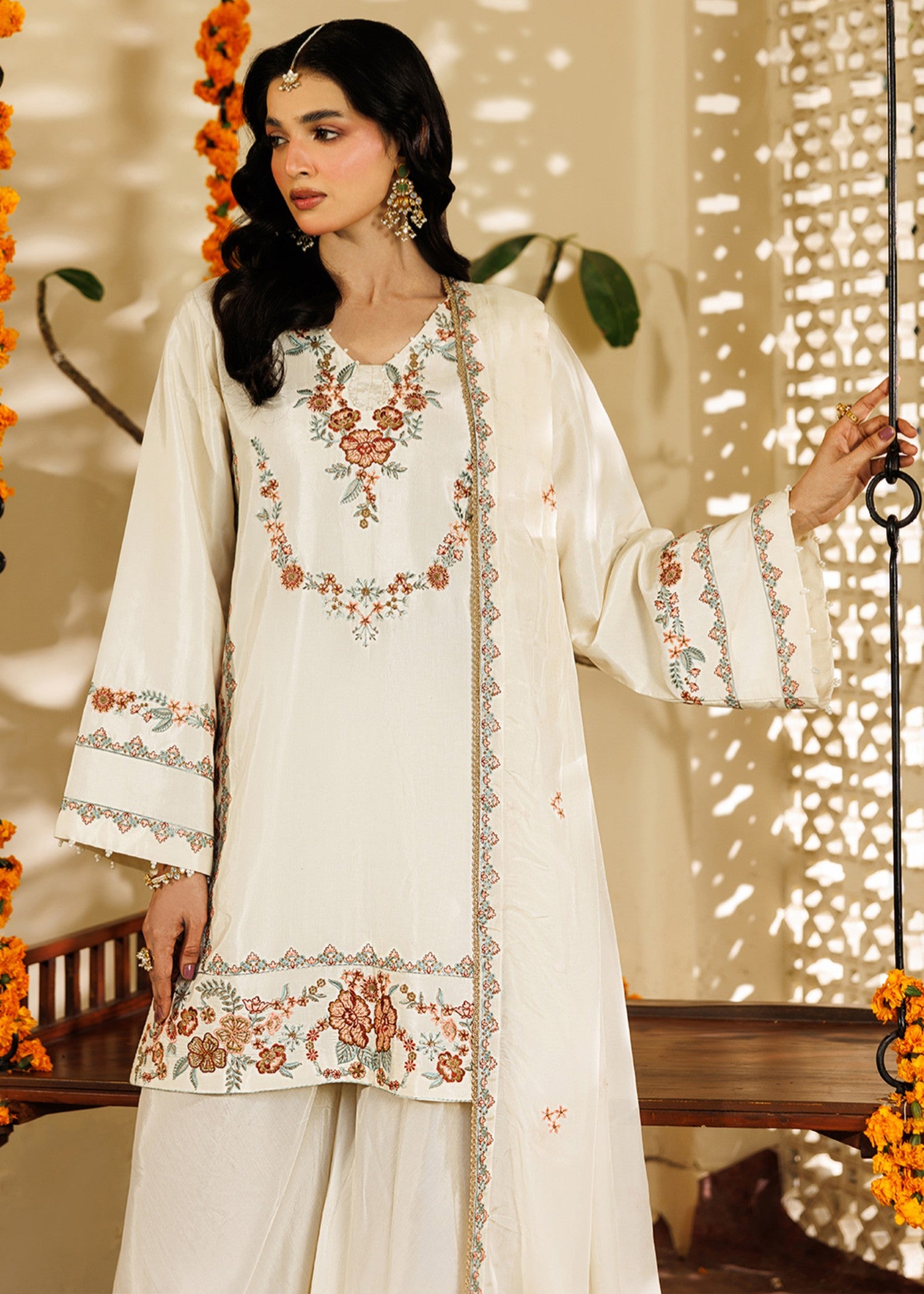 raw silk Sharara in Off-white