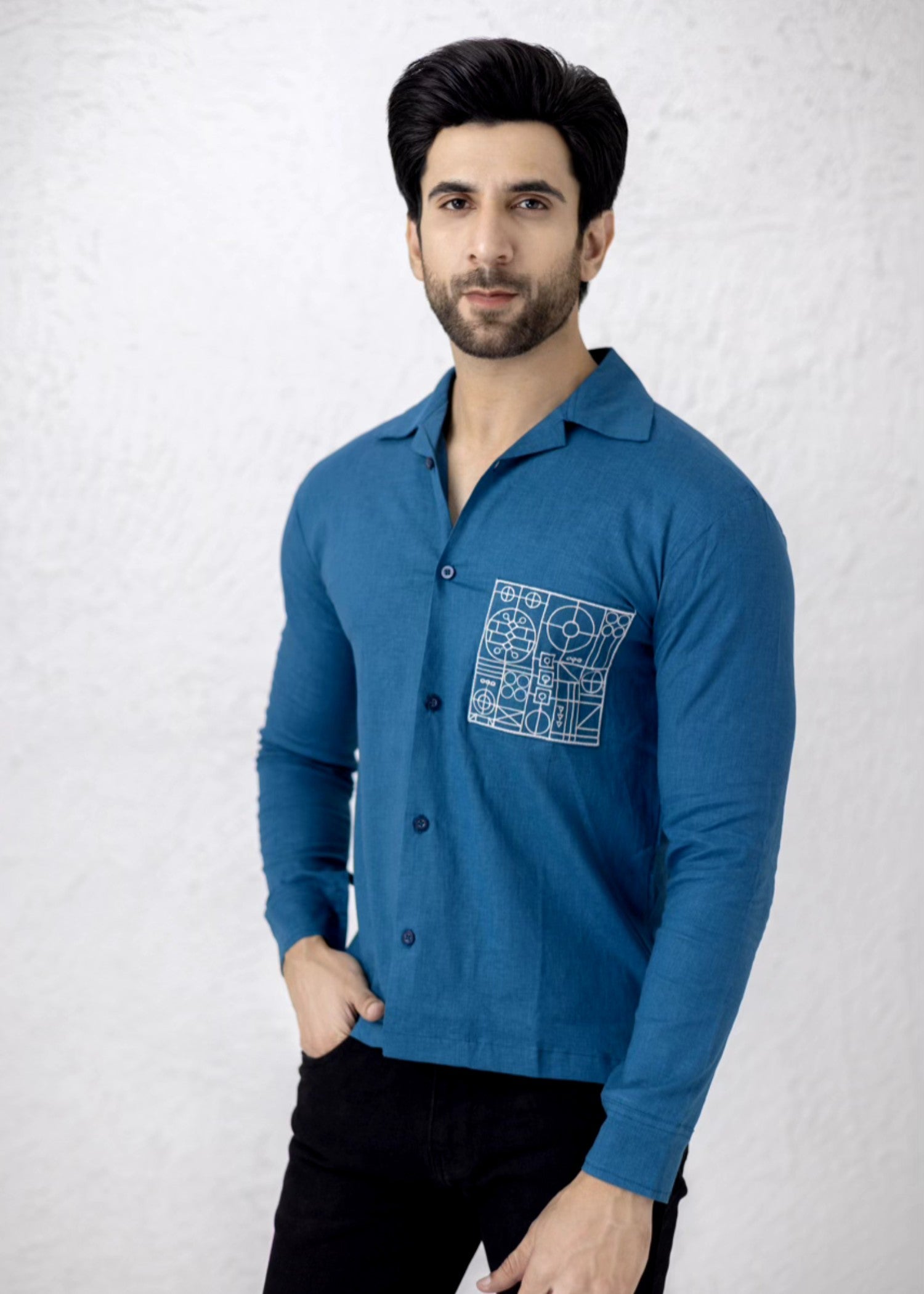 cotton Casual Shirt in Sapphire blue
