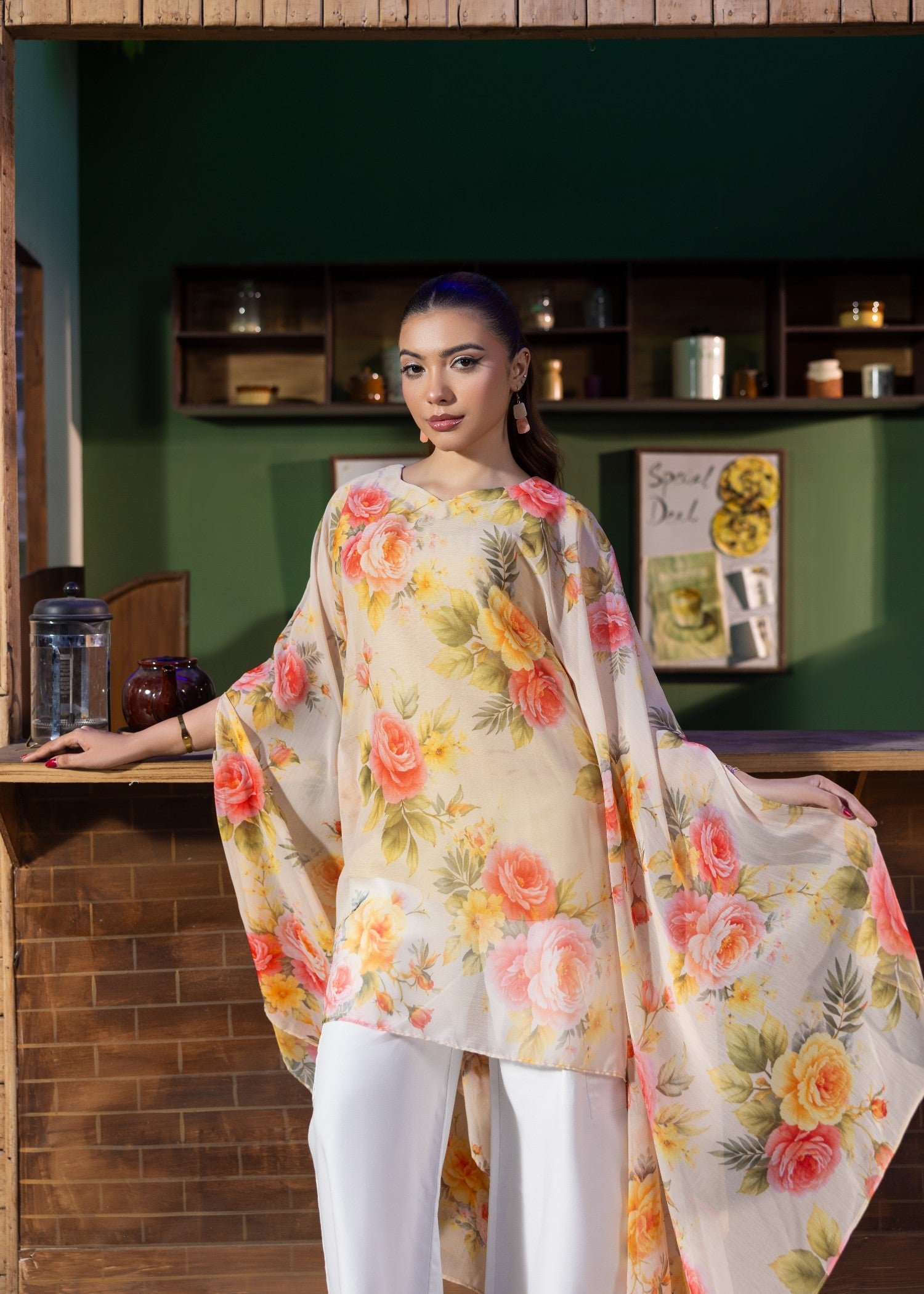 chiffon Kaftan in Cream