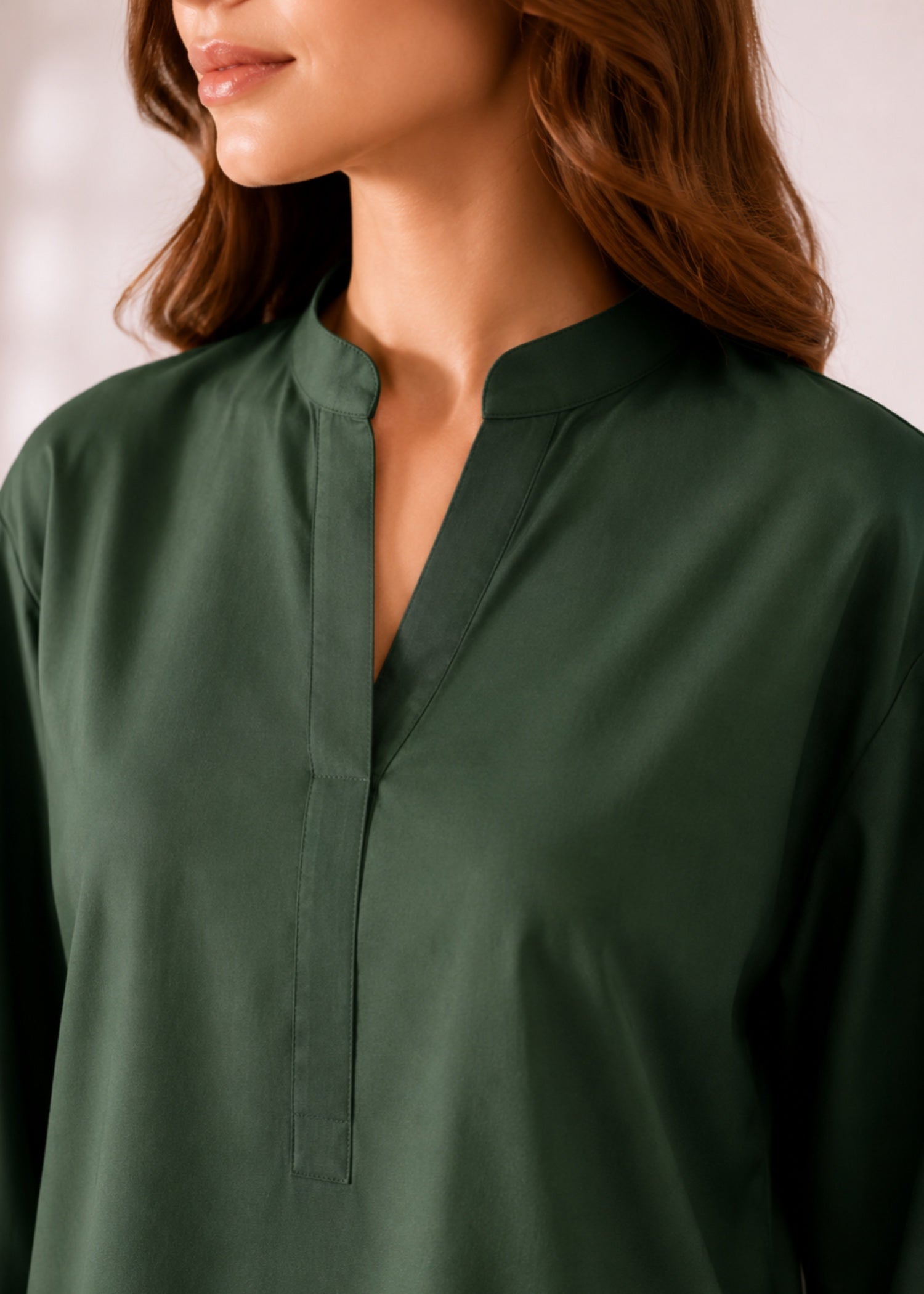 linen Kurta Set in Bottle green, off-white