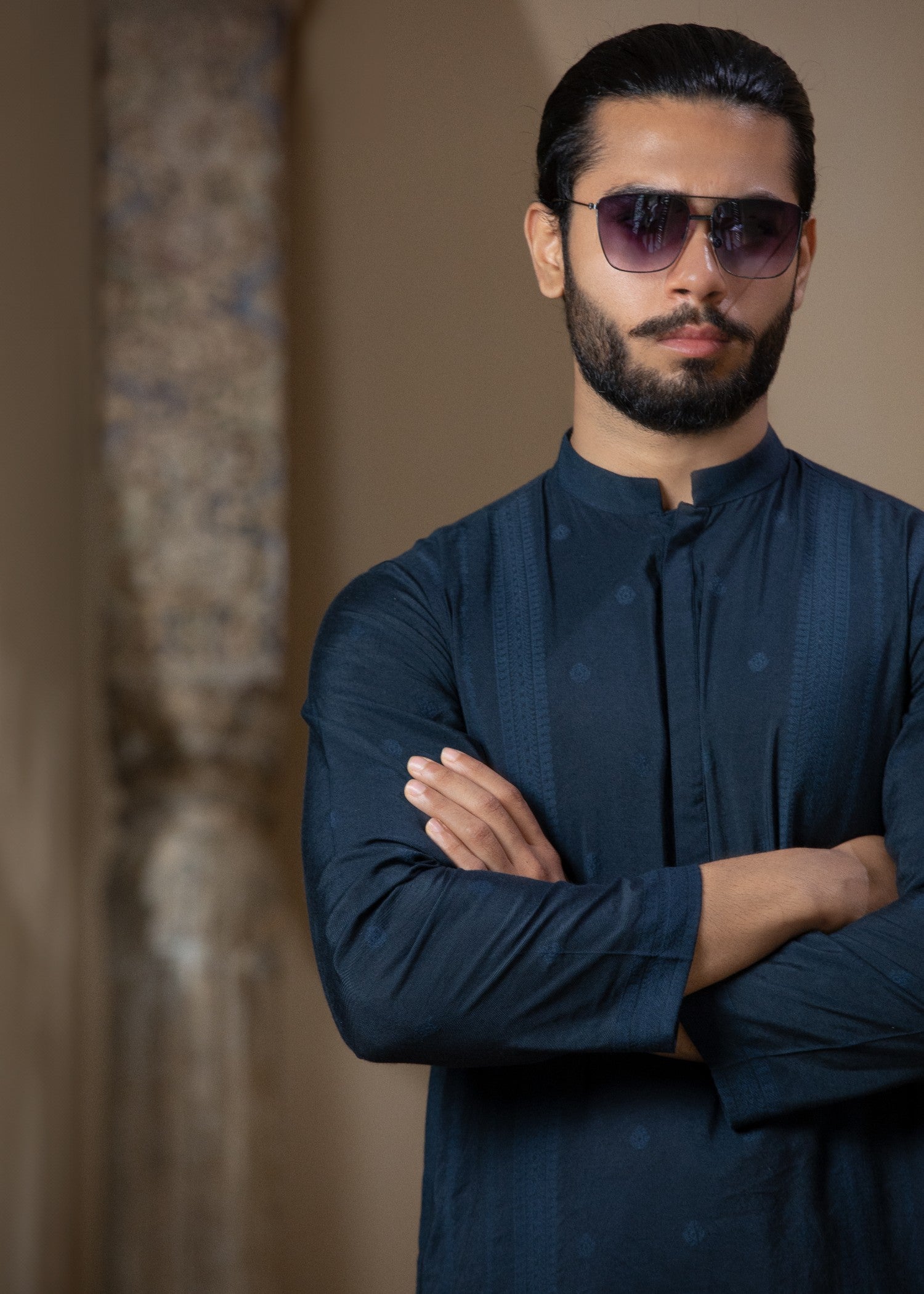 cotton silk Kurta Set in Midnight blue