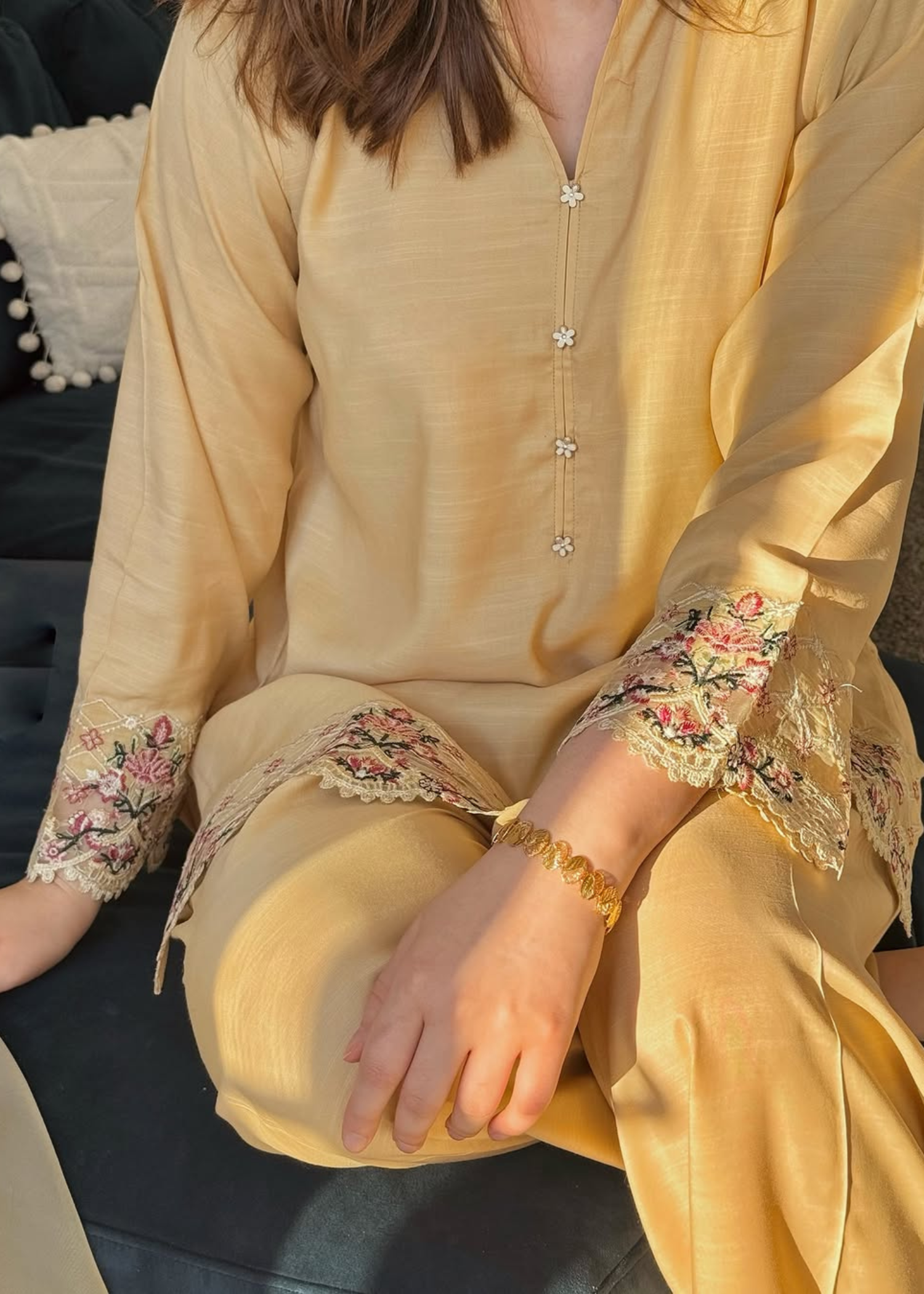 viscose raw silk Kurta Set in Daffodil