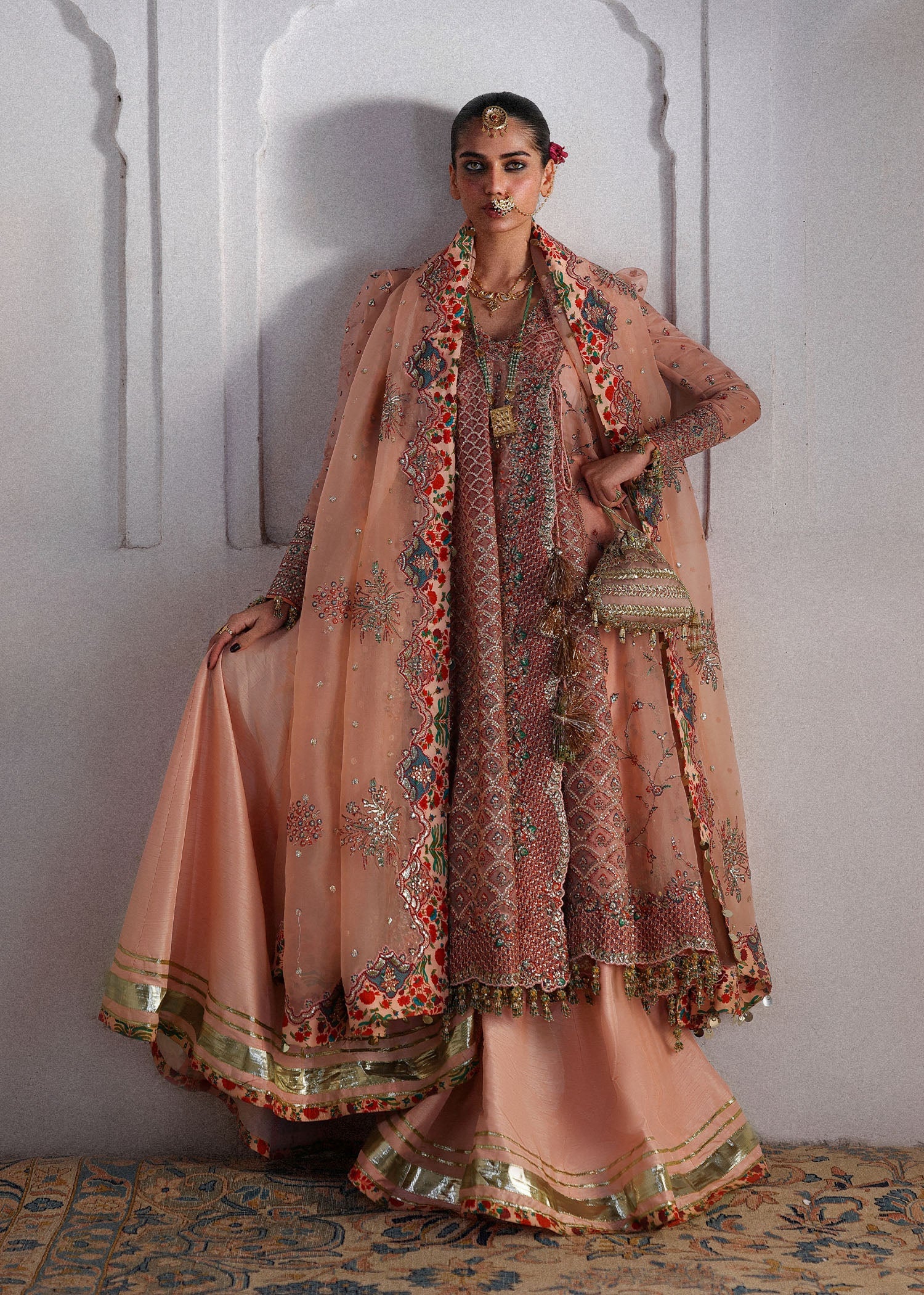 organza Unstitched in Peach pink