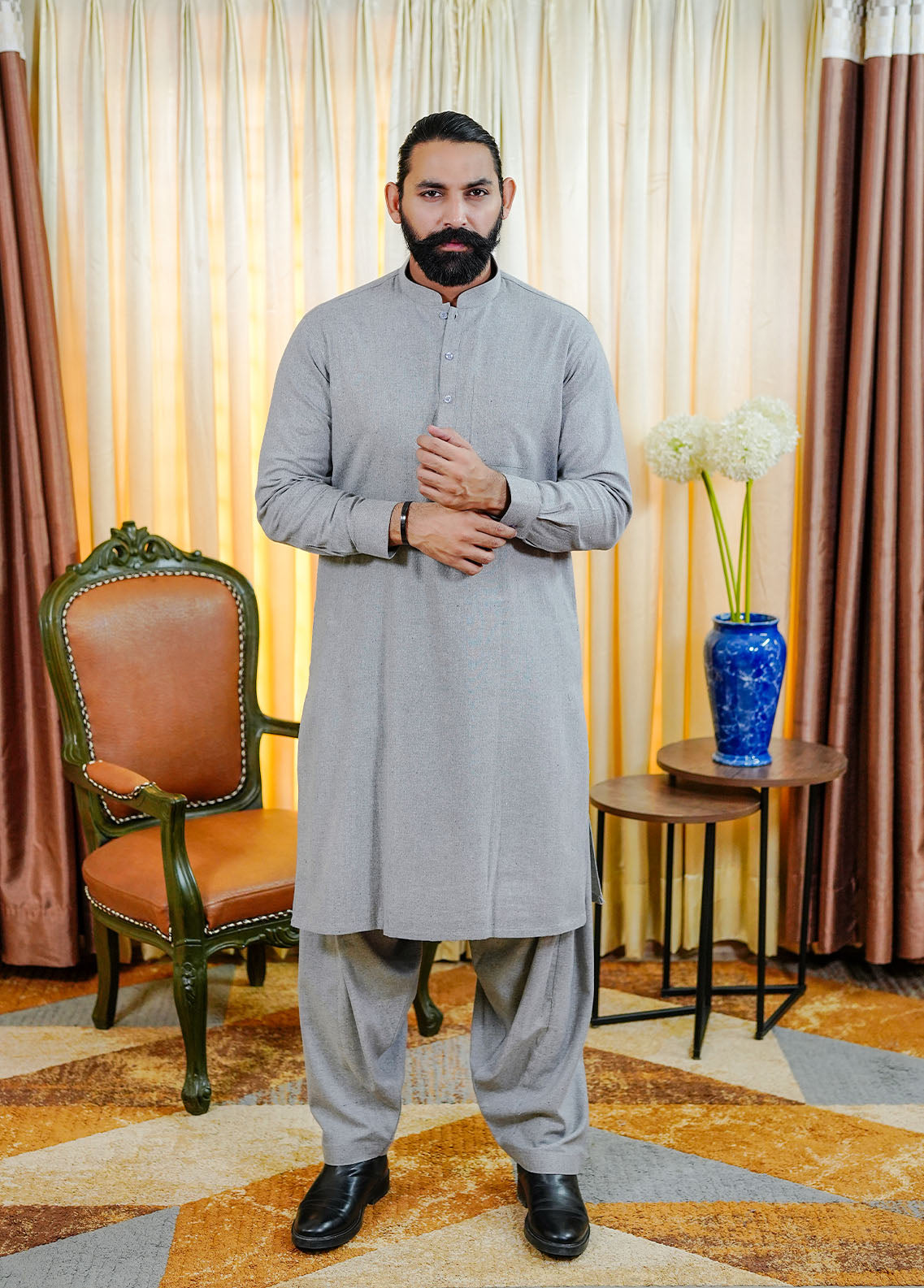 blended wool Shalwar Kameez in Grey