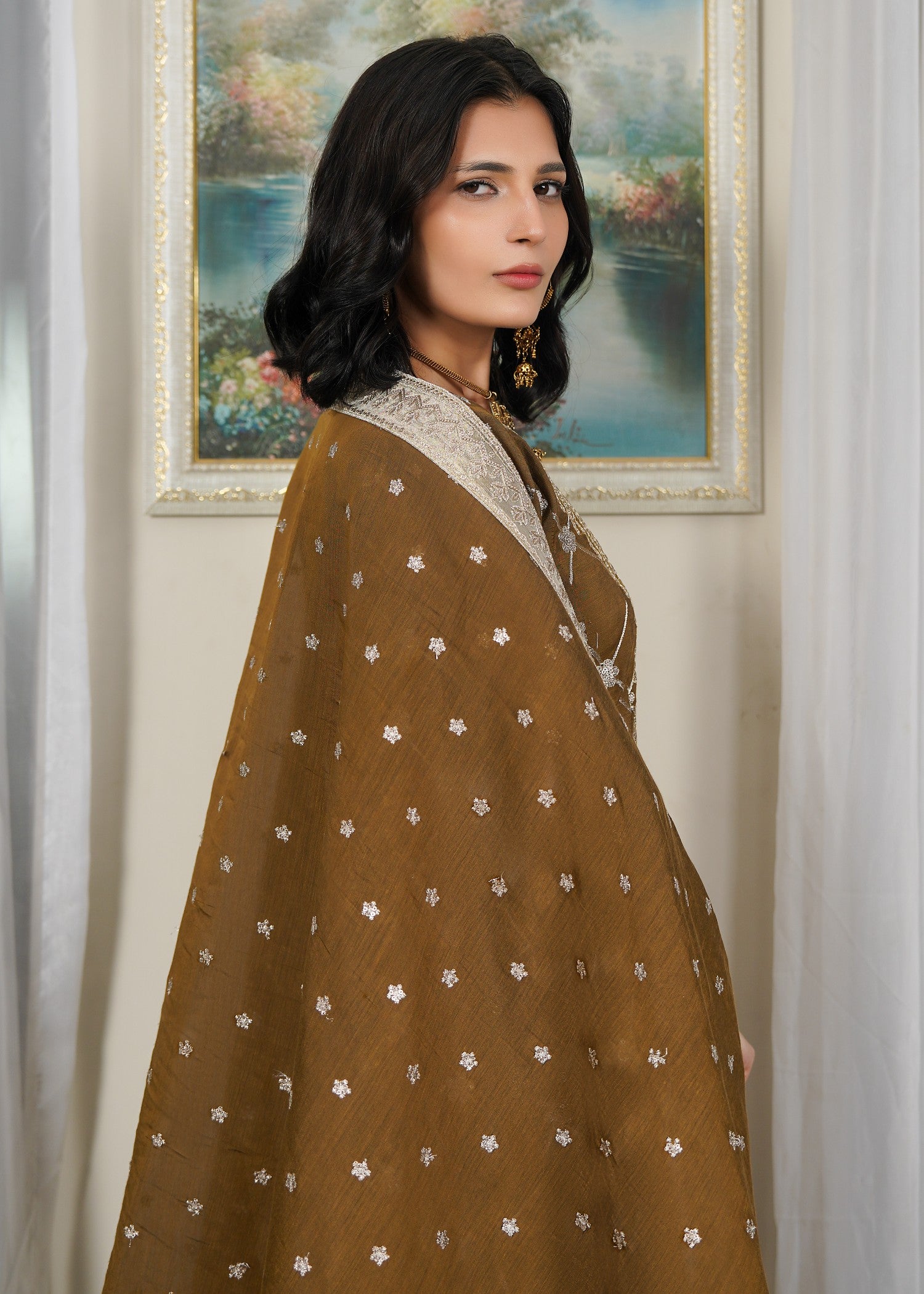 paper lawn Pishwas in Brown