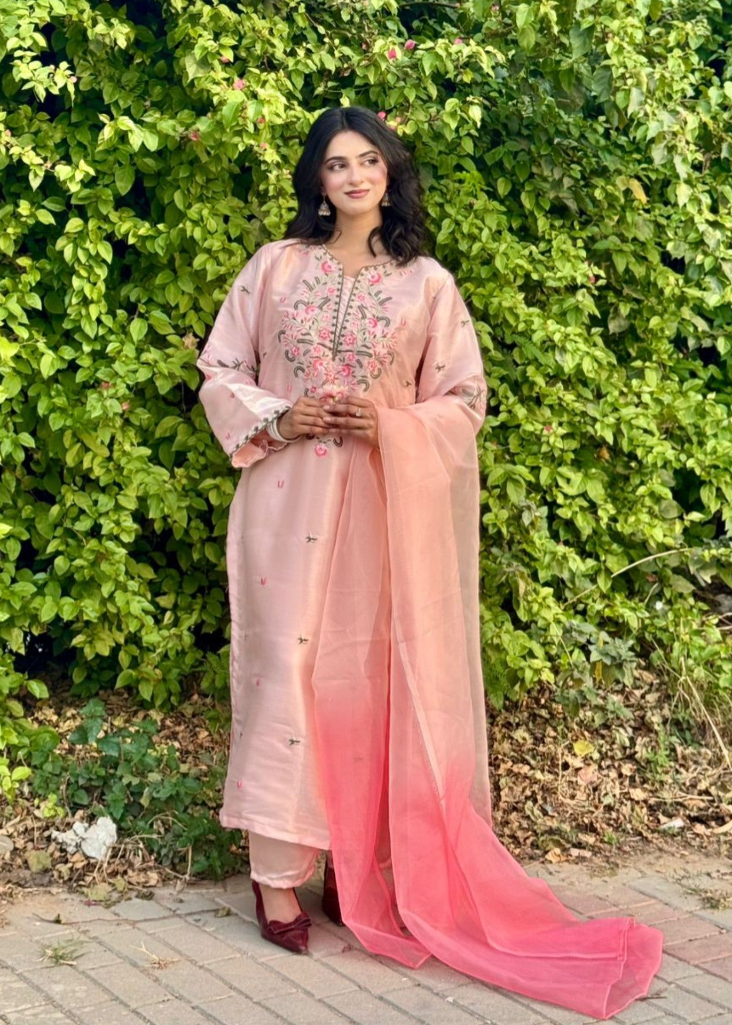 tussar silk Kurta Set in Tea rose pink