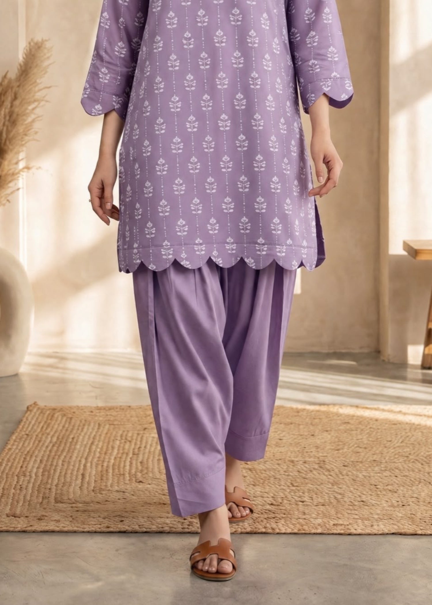 linen Kurta Set in Lilac